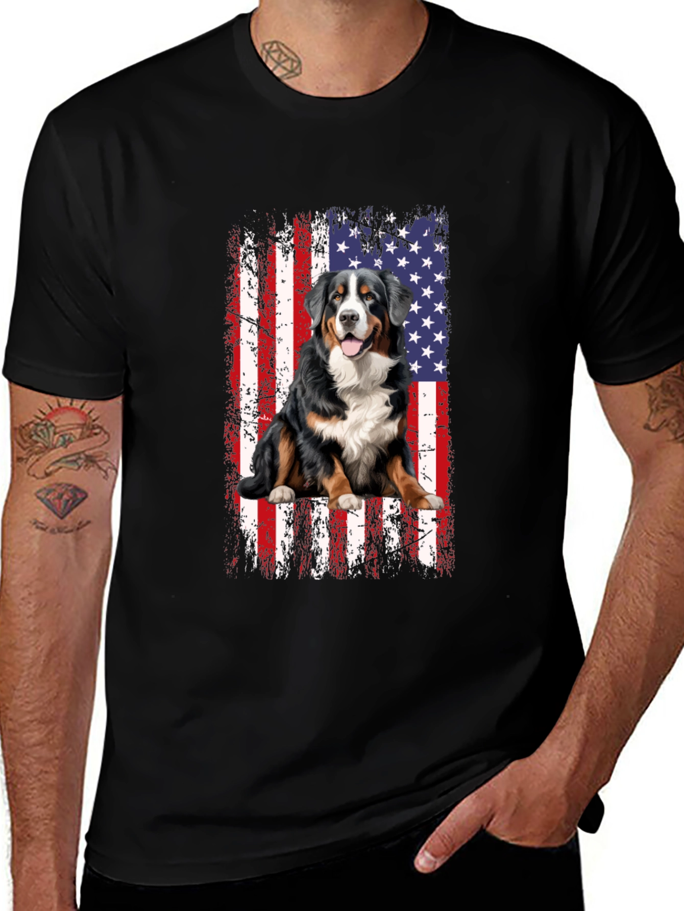 Bernese Mountain Dog US Flag T-Shirt