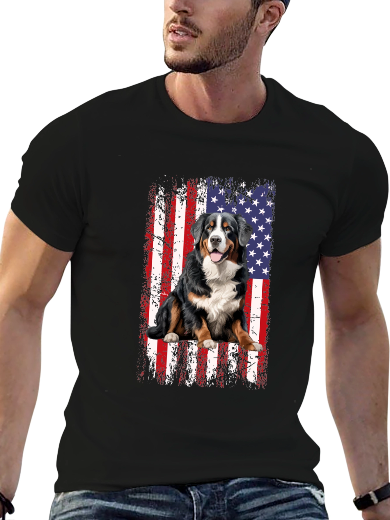 Bernese Mountain Dog US Flag T-Shirt