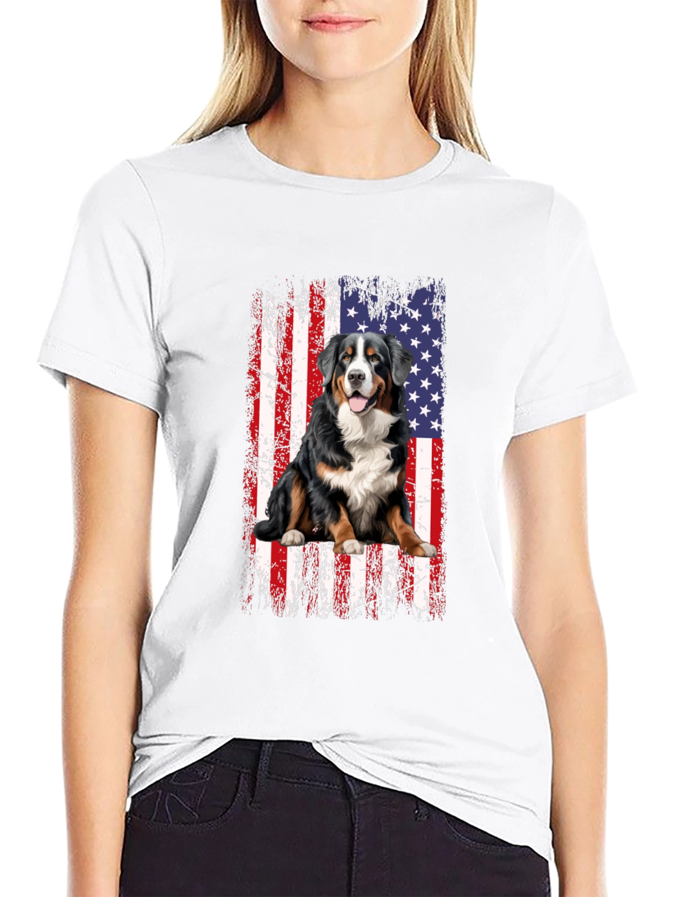 Bernese Mountain Dog US Flag T-Shirt