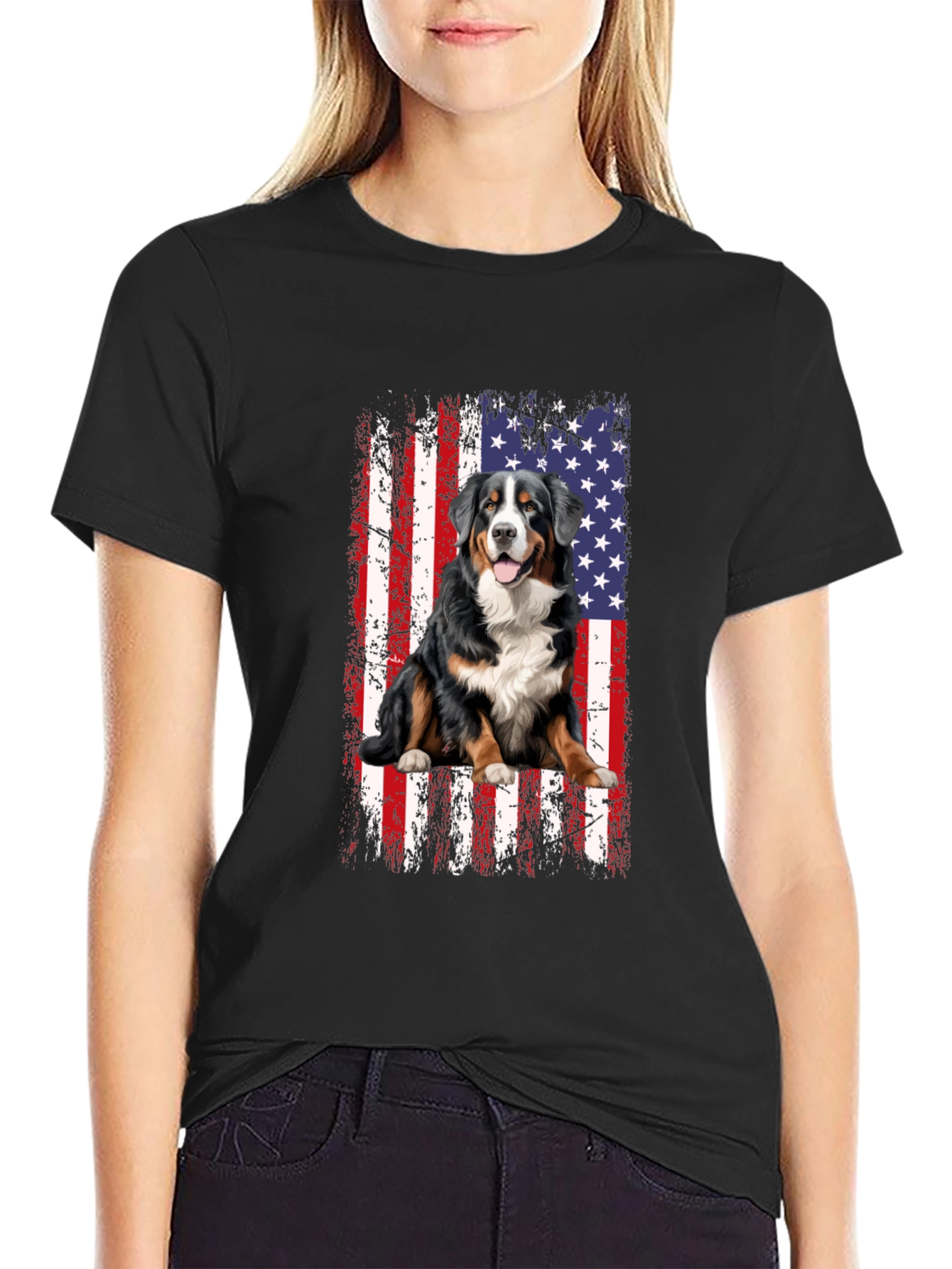 Bernese Mountain Dog US Flag T-Shirt