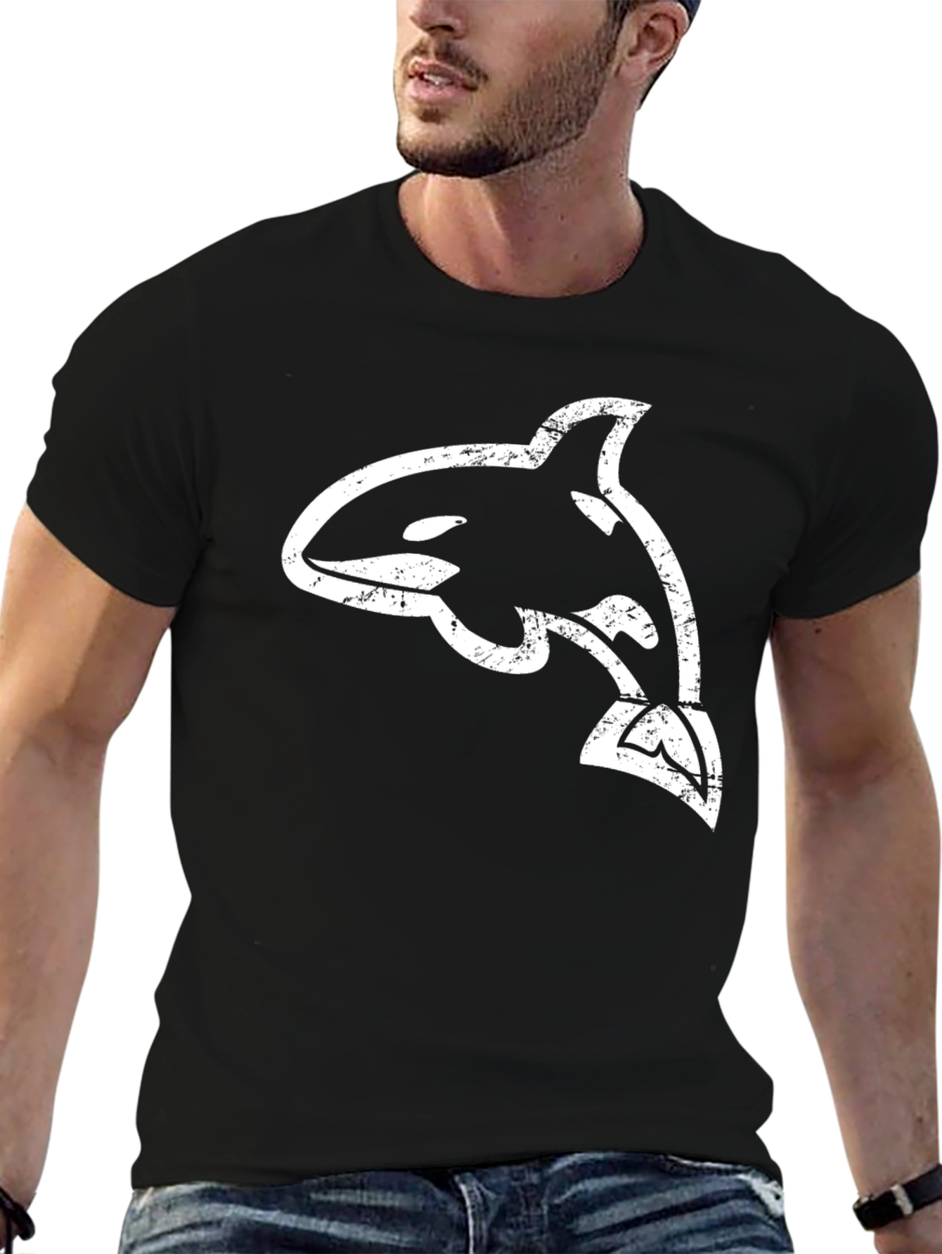 Orca Whale Graphic Tee - Black Cotton Blend
