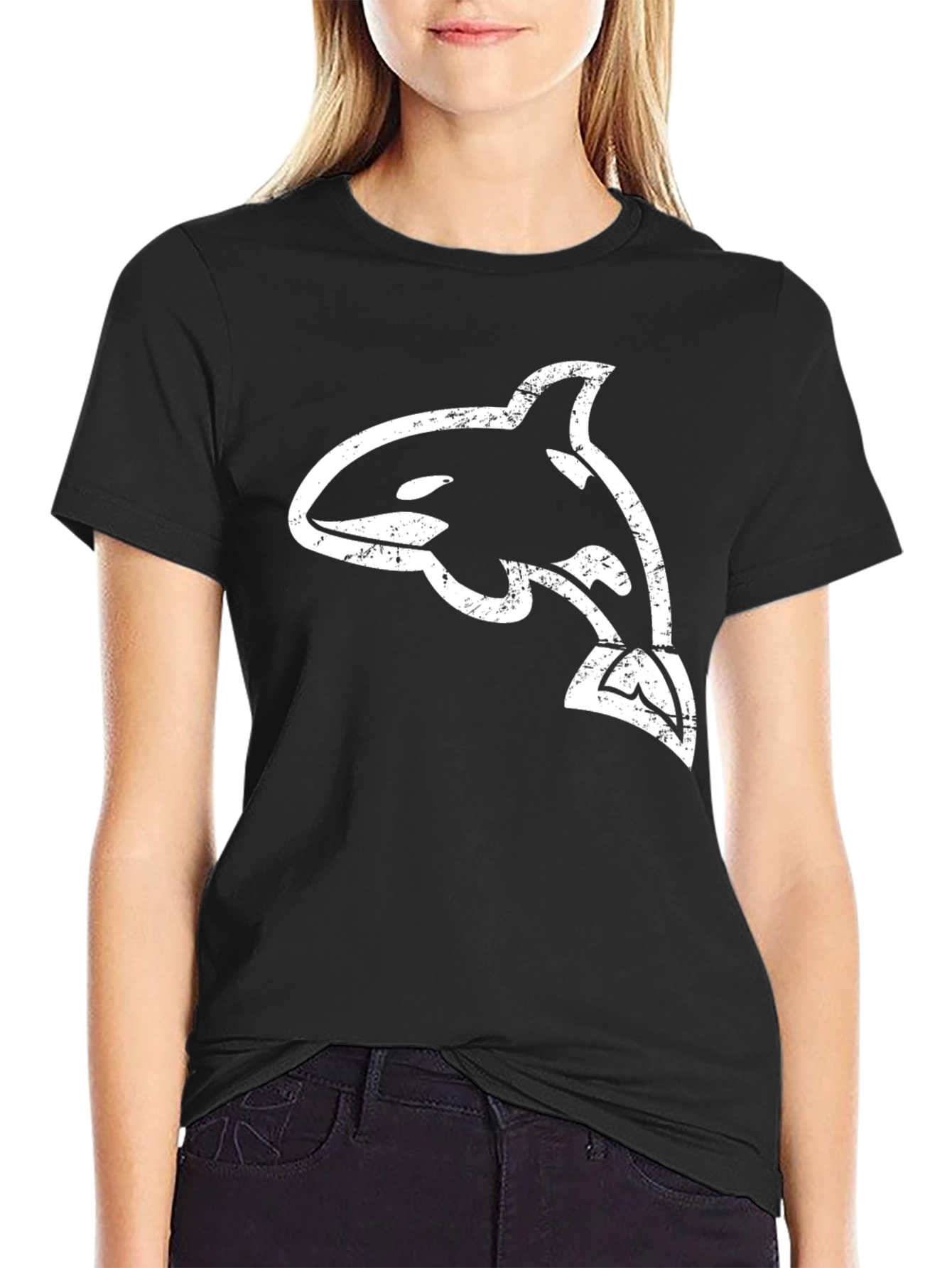 Orca Whale Graphic Tee - Black Cotton Blend