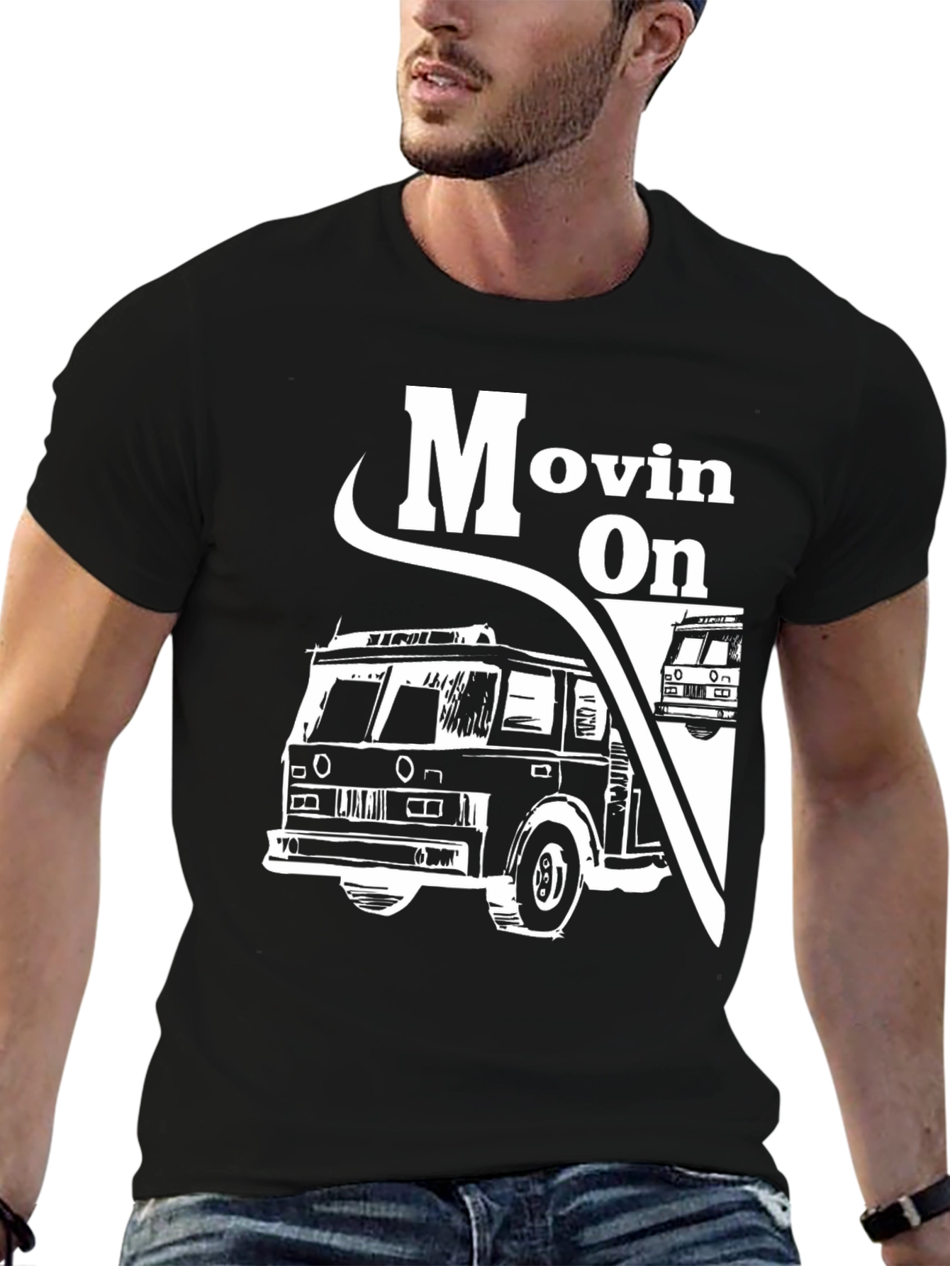 Moving On Fire Truck Graphic Tee - Black