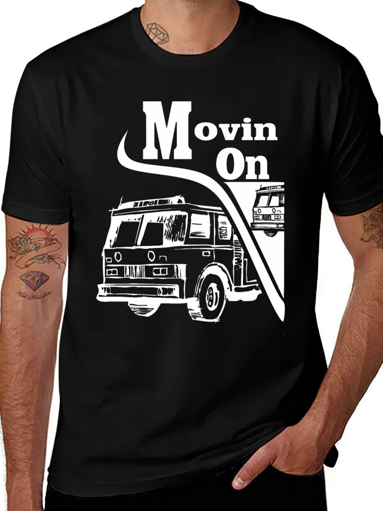 Moving On Fire Truck Graphic Tee - Black