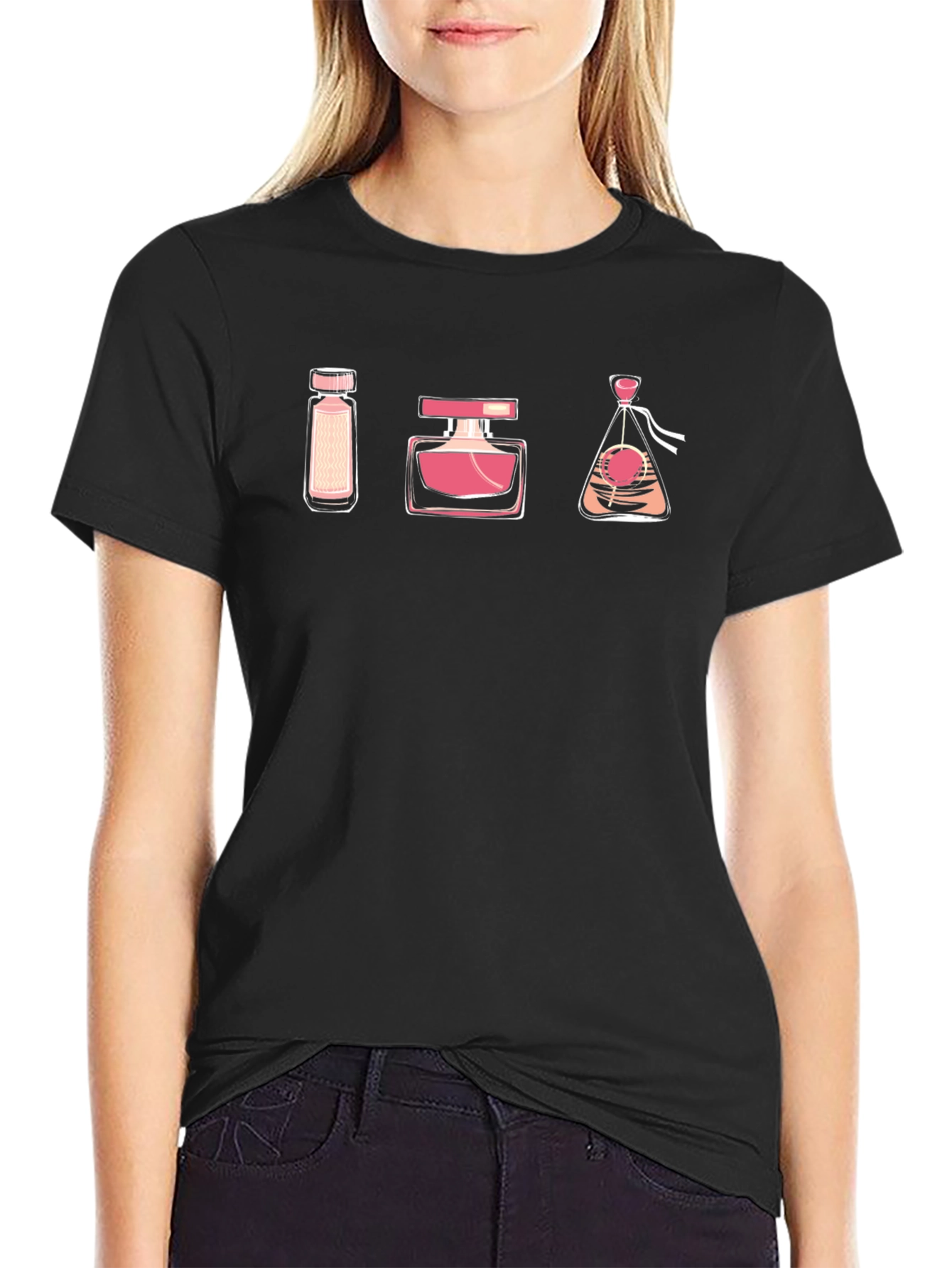 Black T-Shirt with Perfume Bottle Design