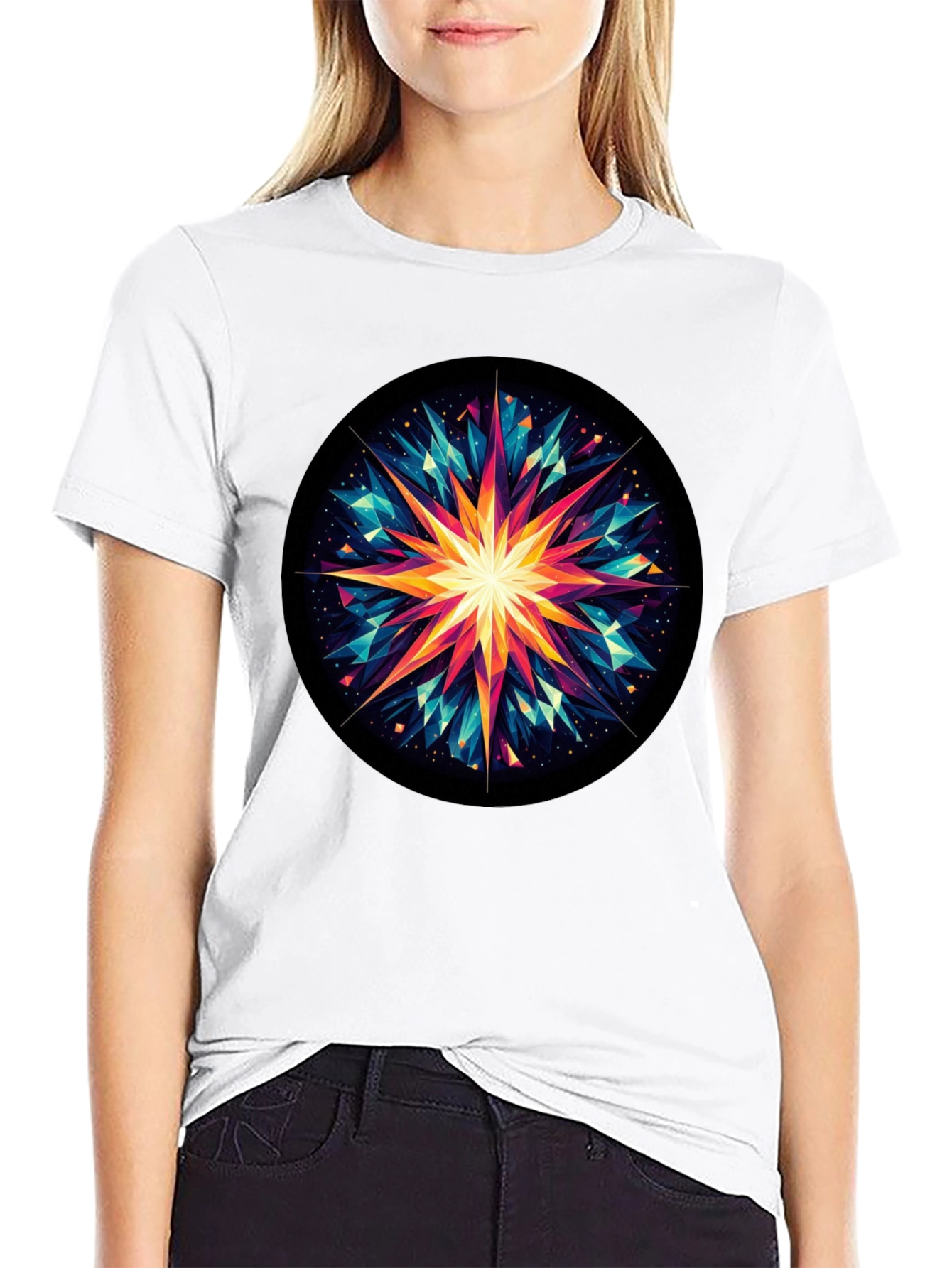 Geometric Starburst Graphic Tee - Modern Art Shirt