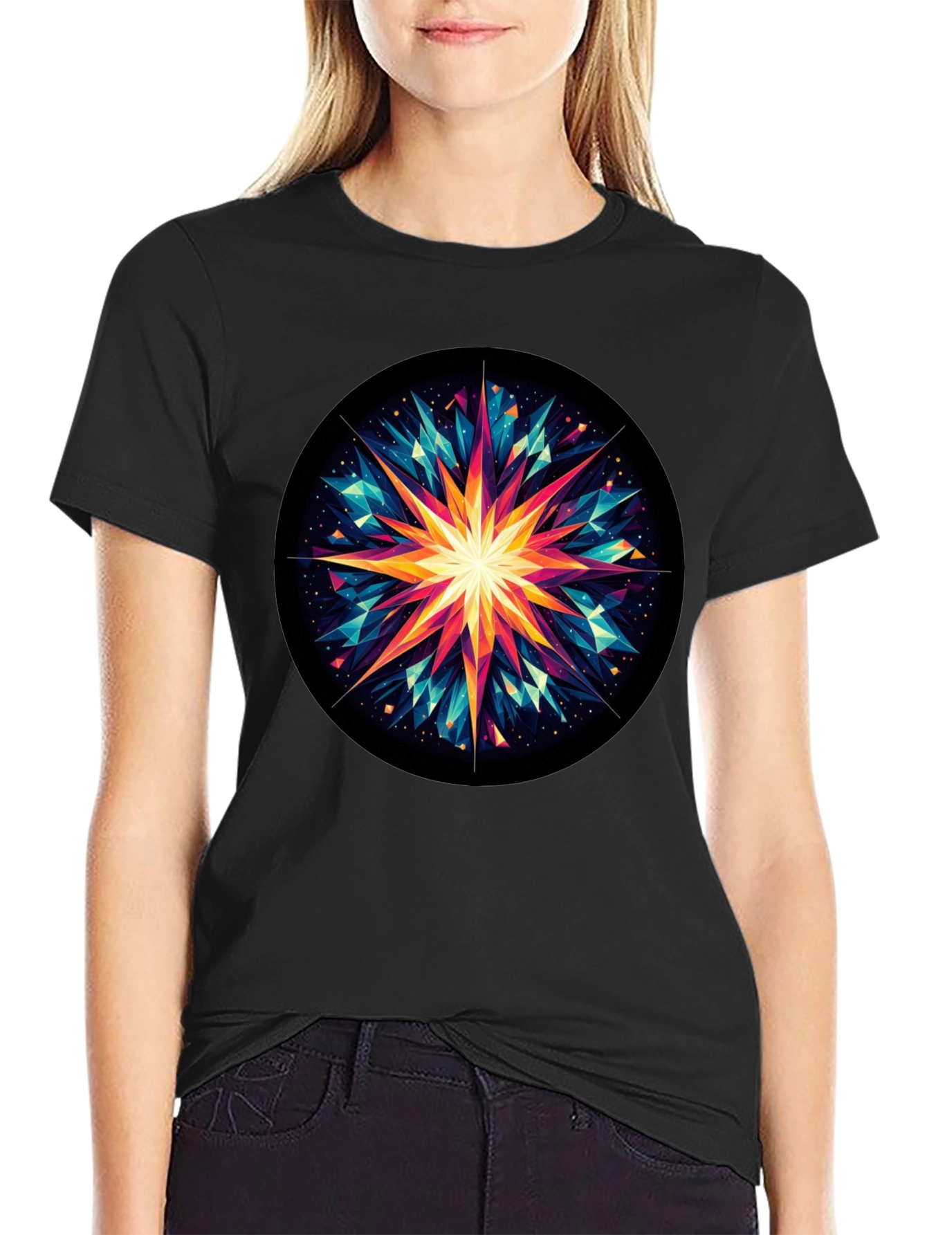Geometric Starburst Graphic Tee - Modern Art Shirt