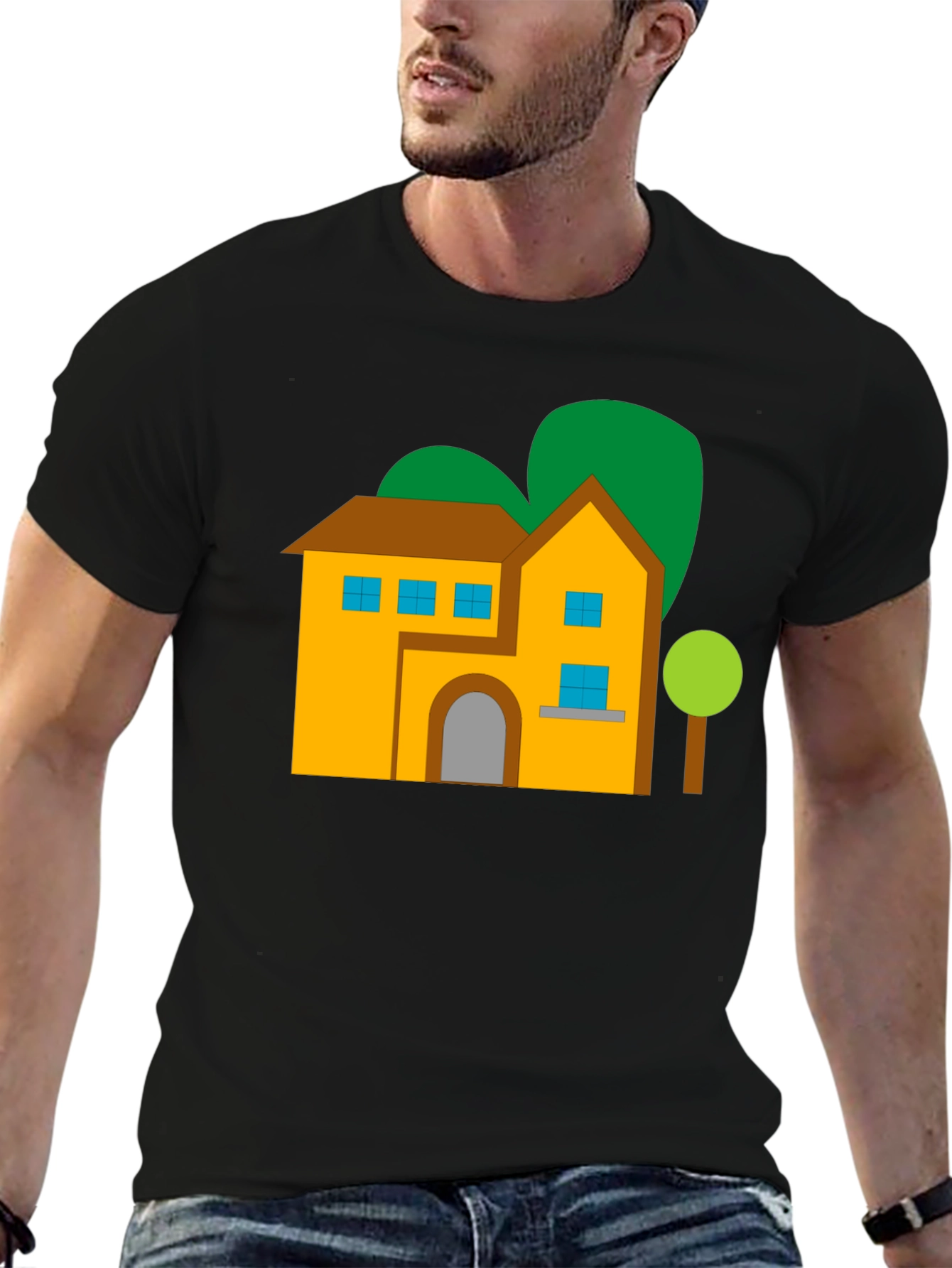 House Graphic Tee - Black Cotton Blend Shirt