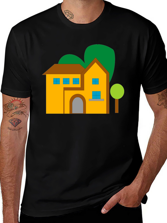House Graphic Tee - Black Cotton Blend Shirt