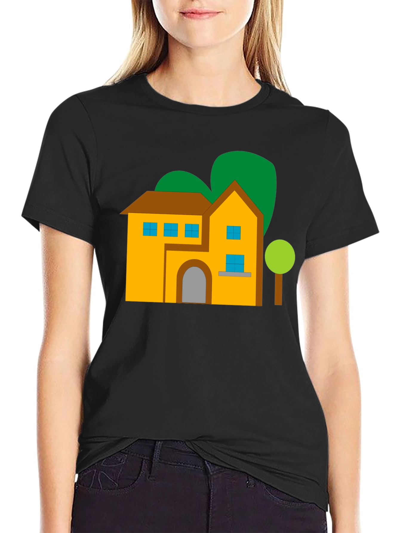 House Graphic Tee - Black Cotton Blend Shirt