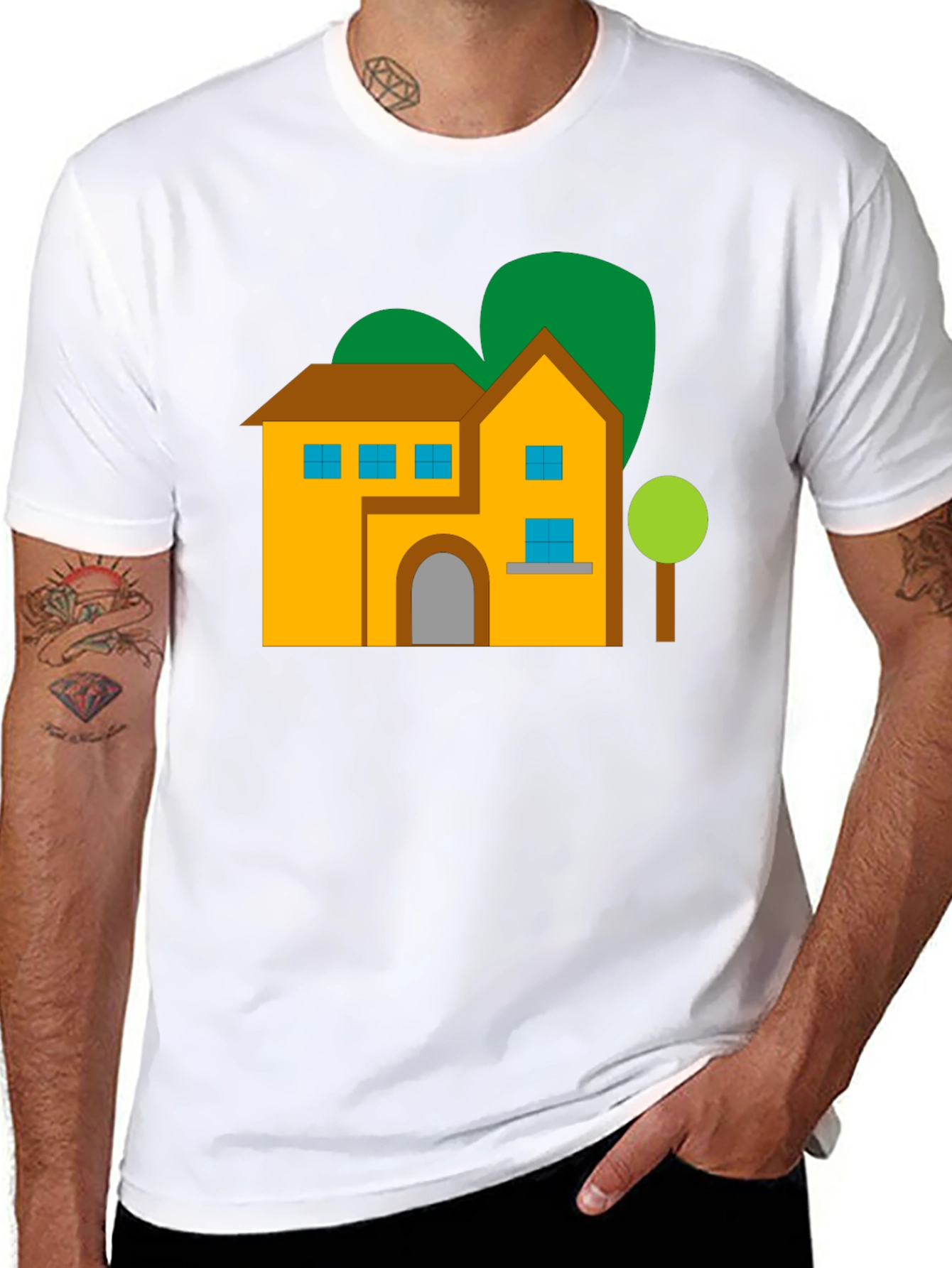 House Graphic Tee - Black Cotton Blend Shirt