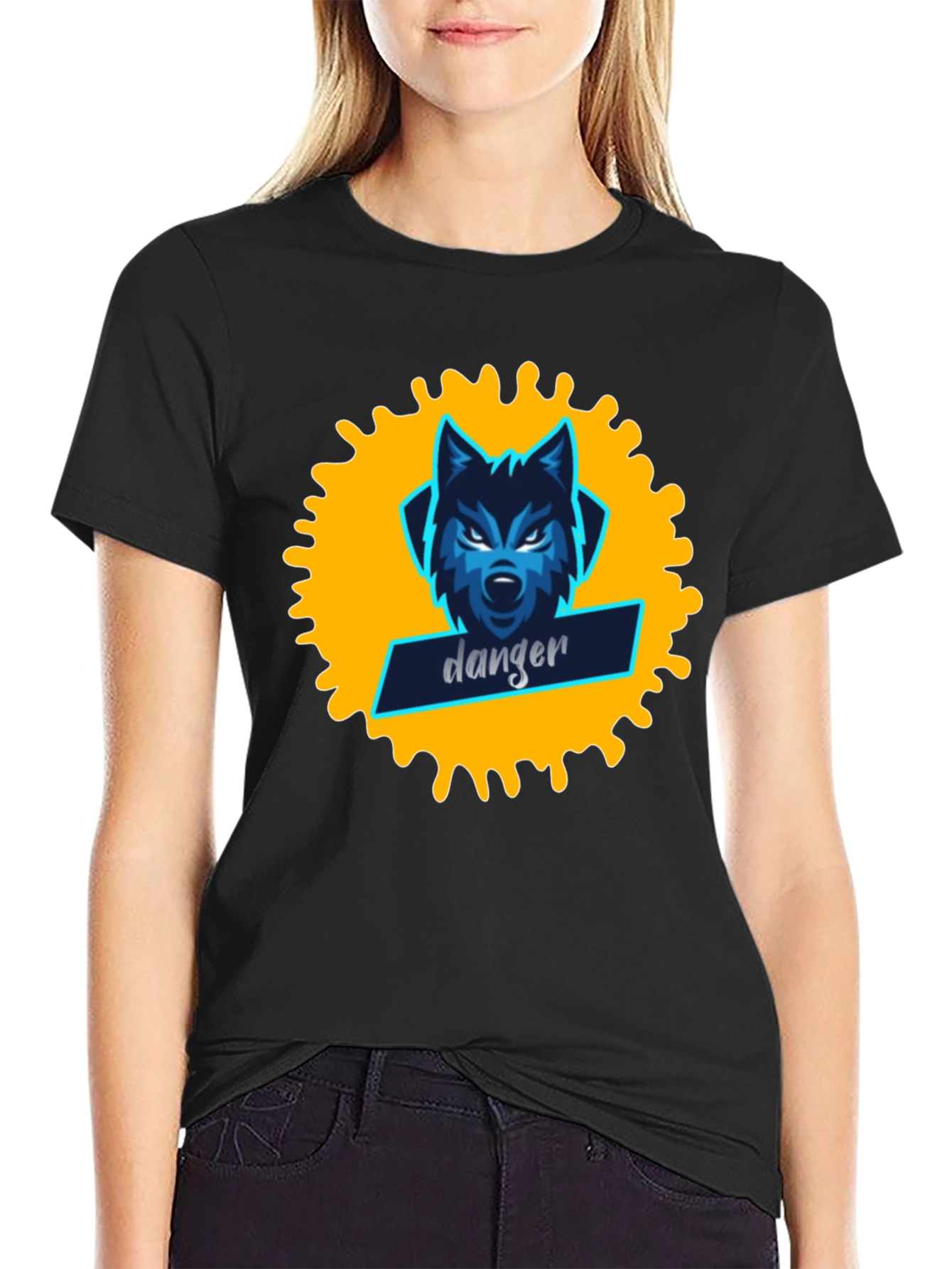 Danger Wolf Graphic Tee - Stylish Black T-Shirt