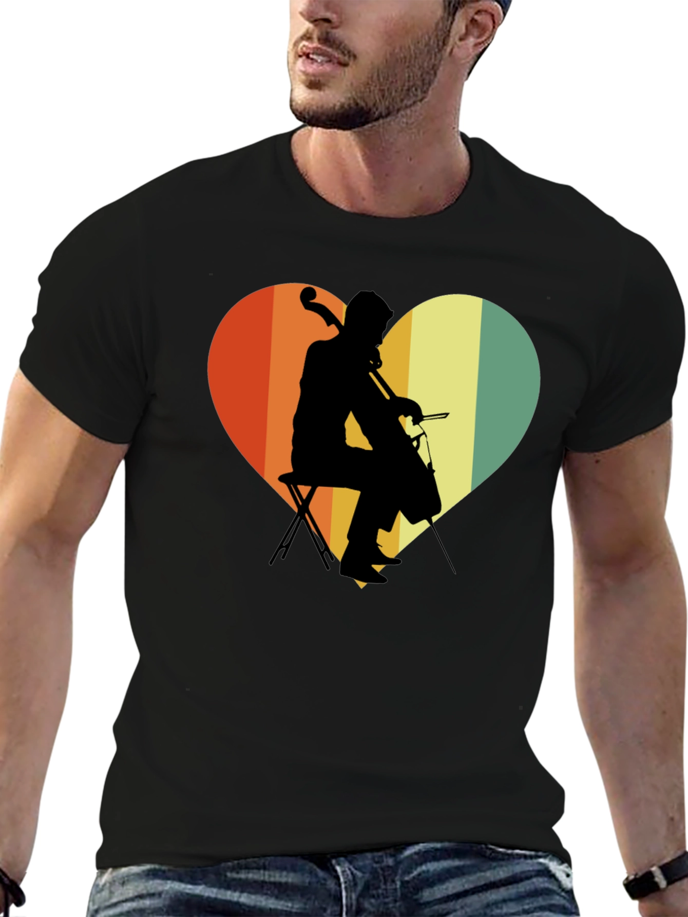 Retro Cello Heart Graphic Tee - Musicians Gift