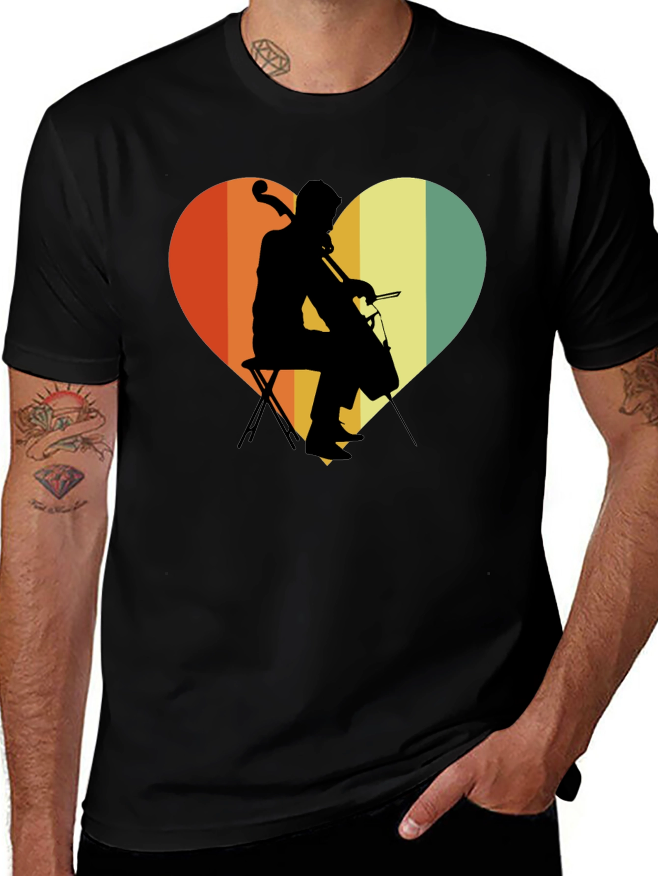 Retro Cello Heart Graphic Tee - Musicians Gift