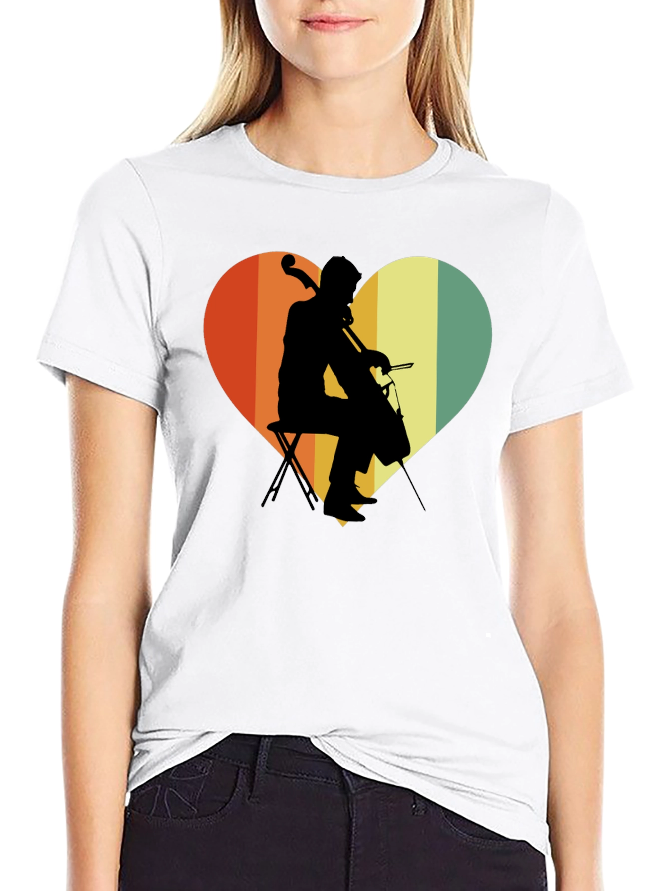 Retro Cello Heart Graphic Tee - Musicians Gift