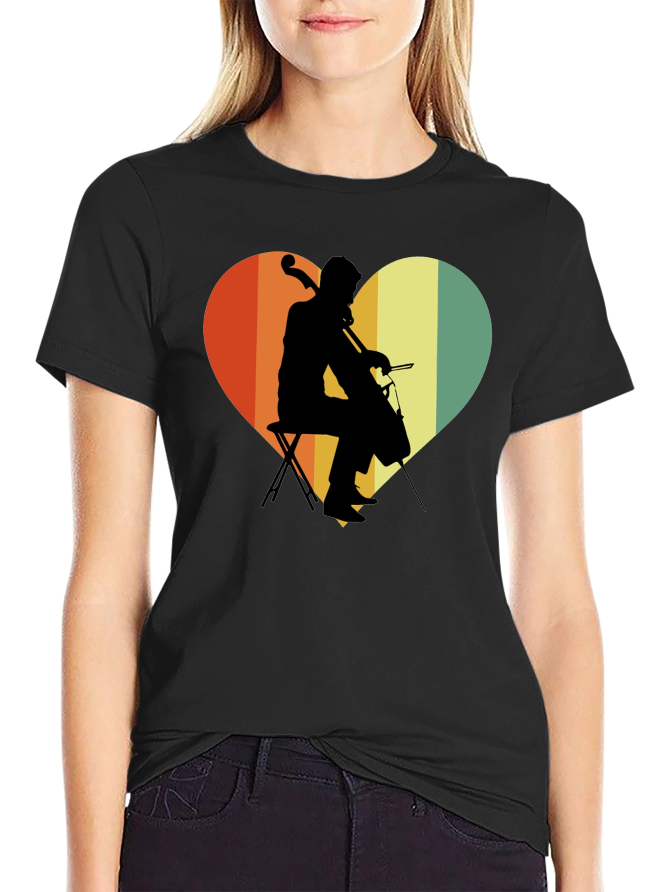 Retro Cello Heart Graphic Tee - Musicians Gift