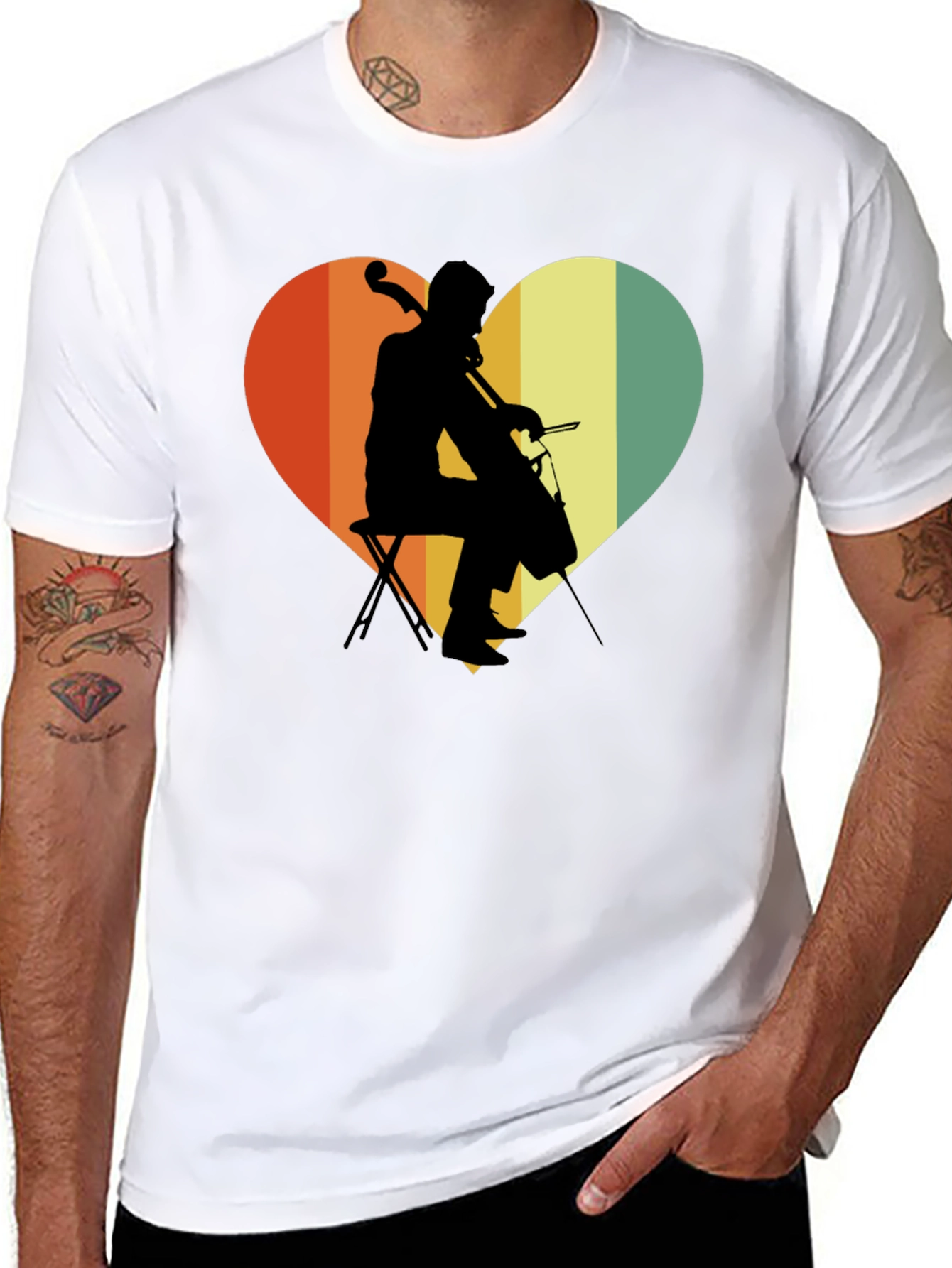 Retro Cello Heart Graphic Tee - Musicians Gift