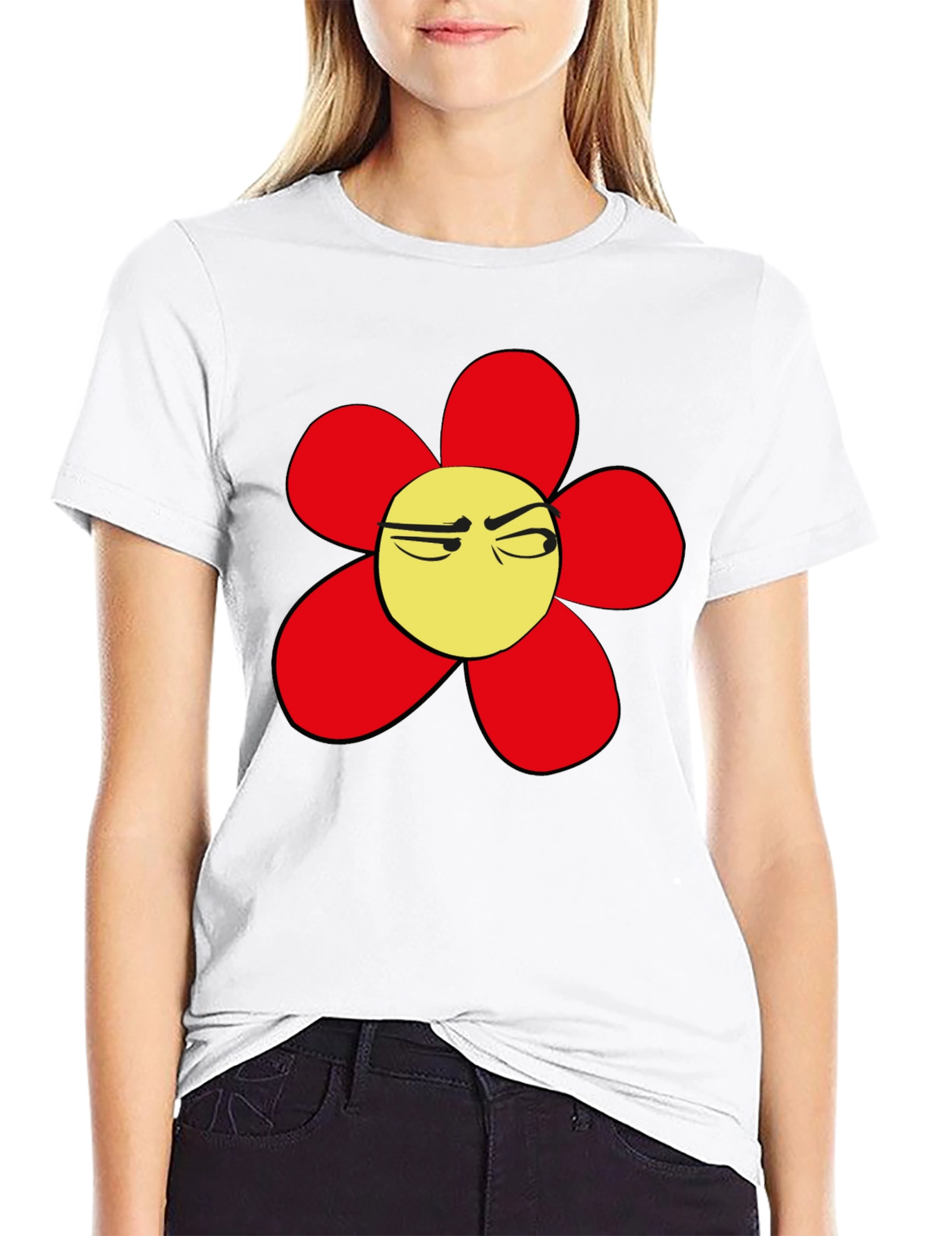 Grumpy Flower Graphic Tee - Black Casual T-Shirt
