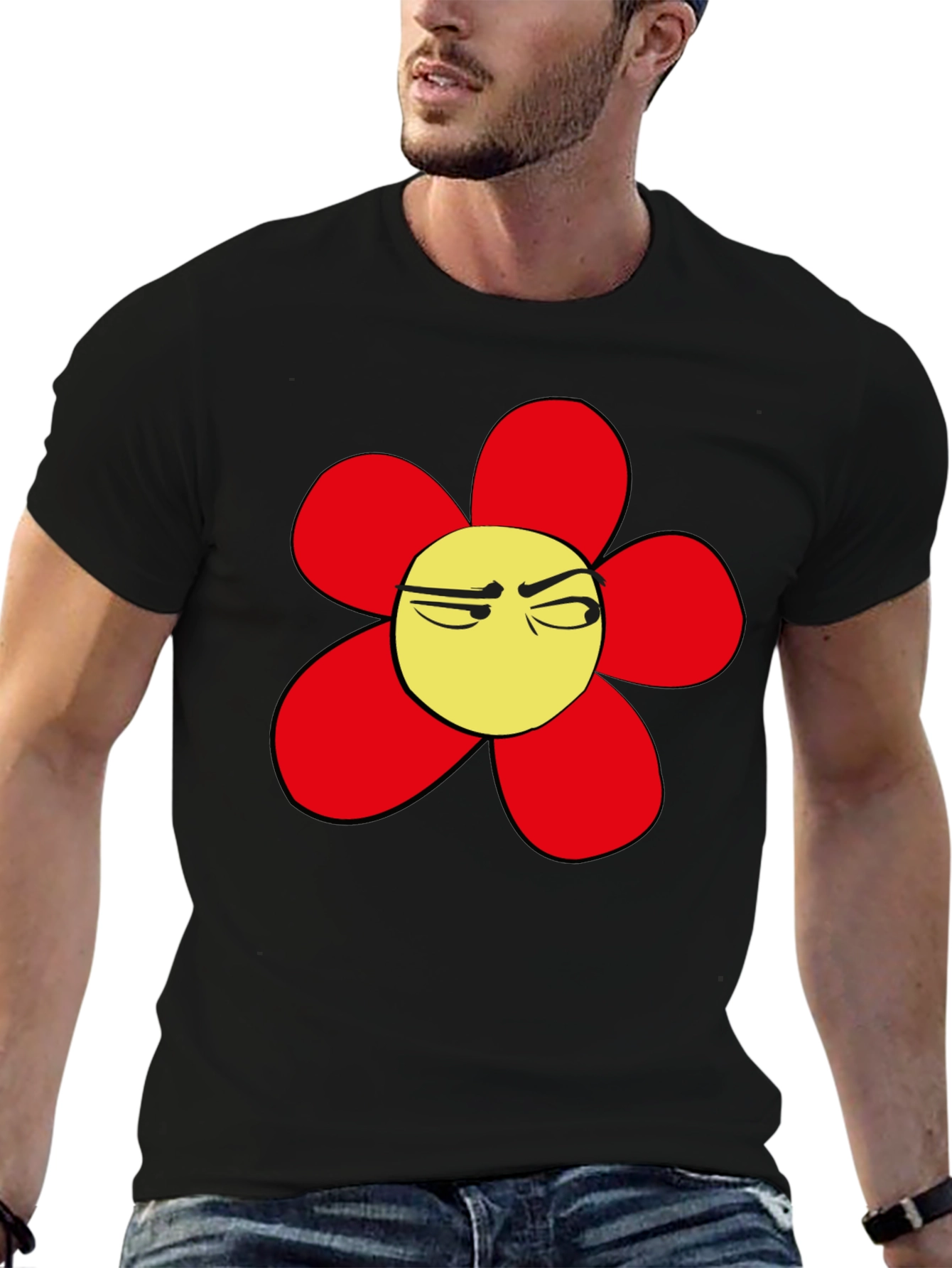 Grumpy Flower Graphic Tee - Black Casual T-Shirt