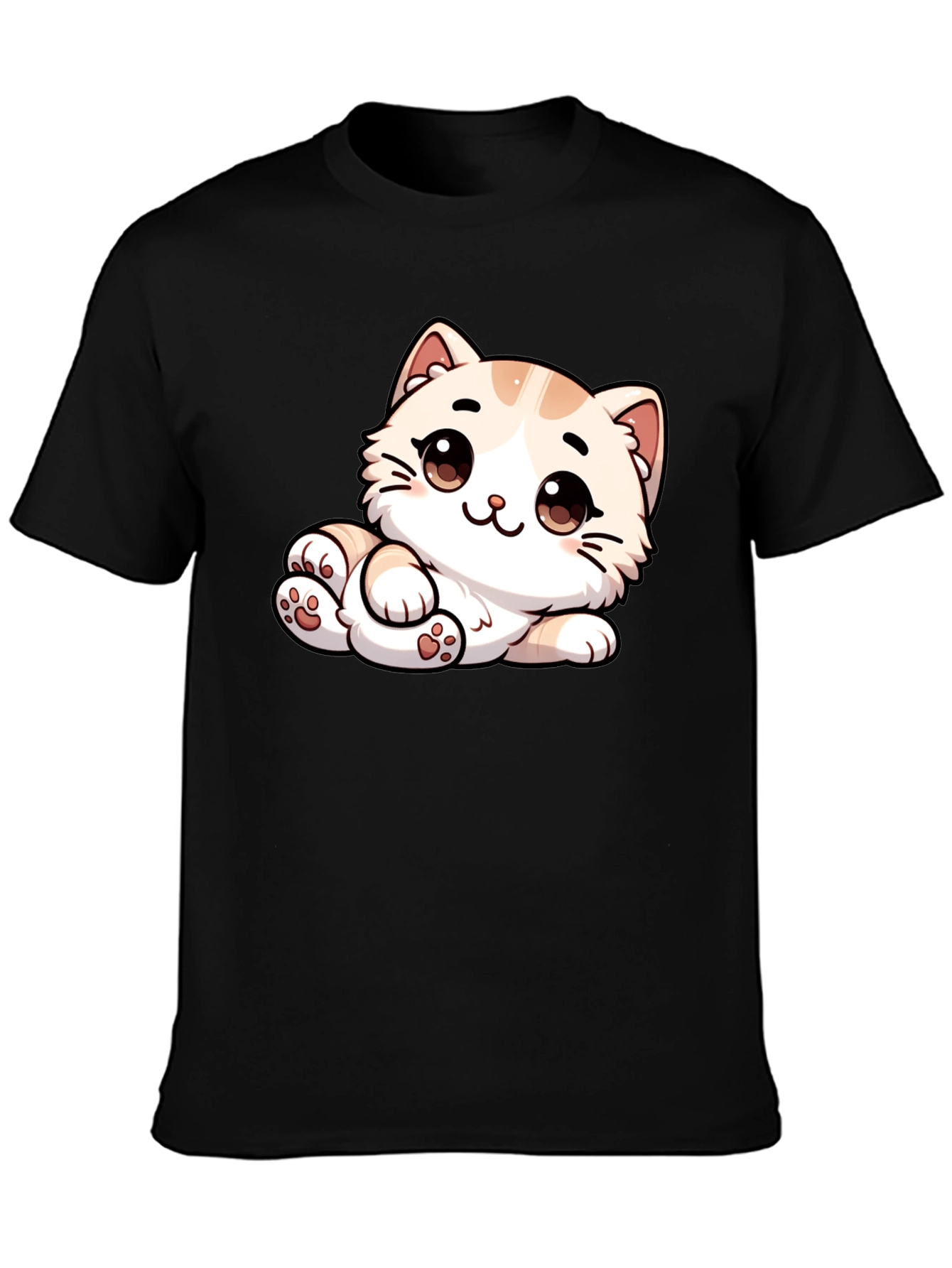 Cute Cartoon Cat Graphic Tee - Unisex Black T-Shirt