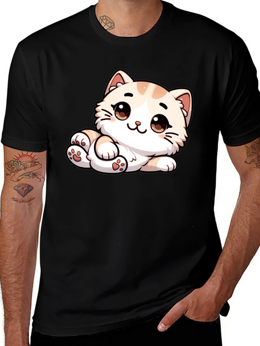 Cute Cartoon Cat Graphic Tee - Unisex Black T-Shirt