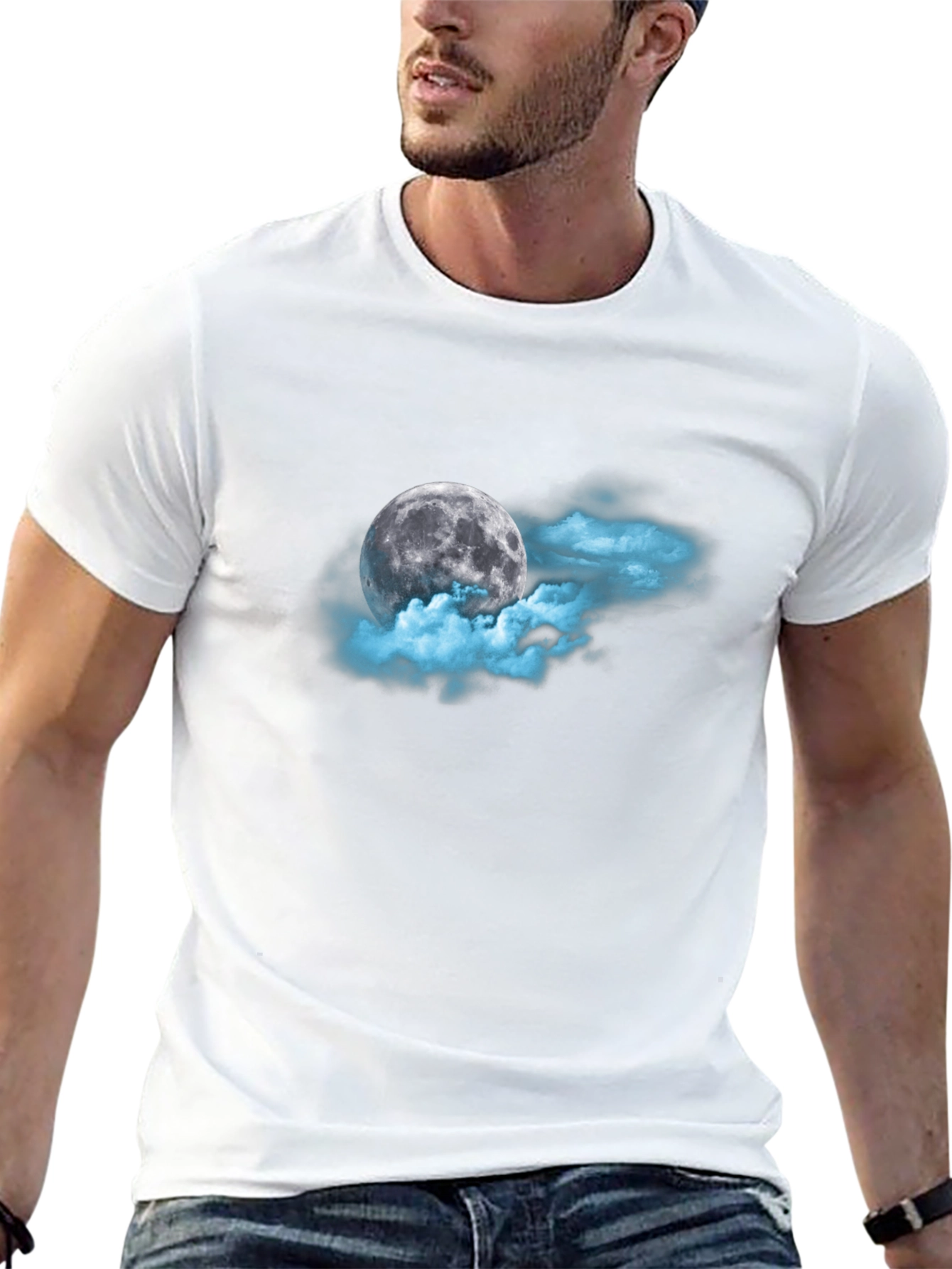 Moon and Clouds Graphic Black T-Shirt