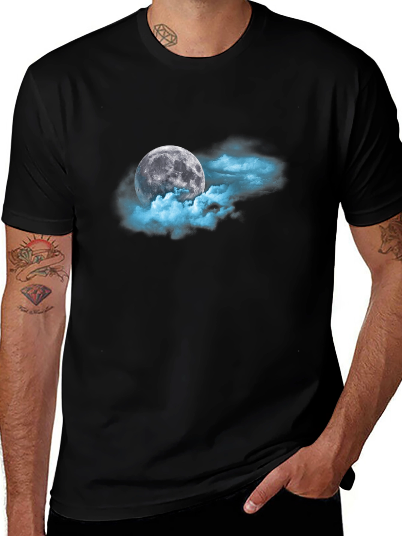 Moon and Clouds Graphic Black T-Shirt