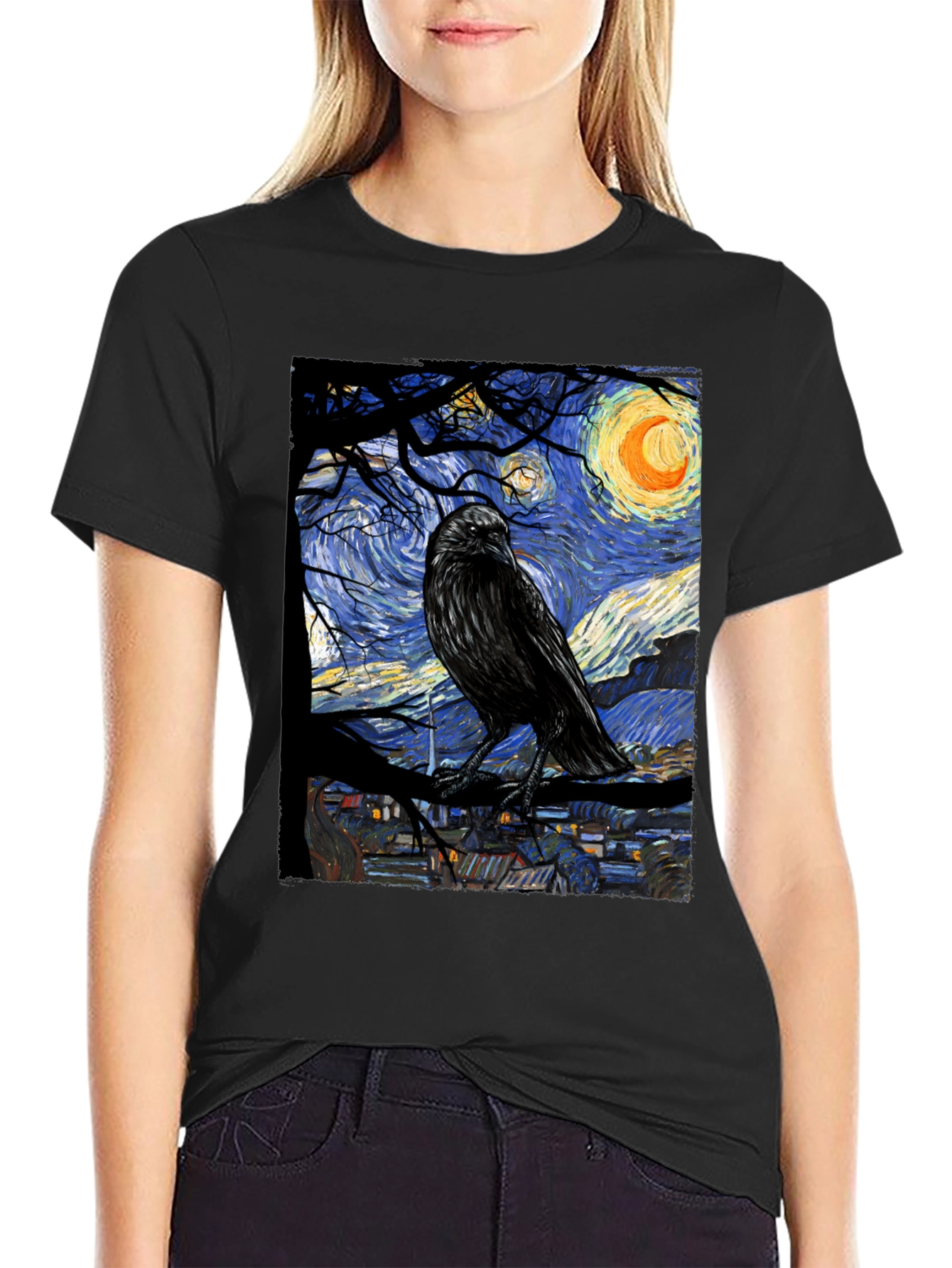 Raven Van Gogh Starry Night T-Shirt