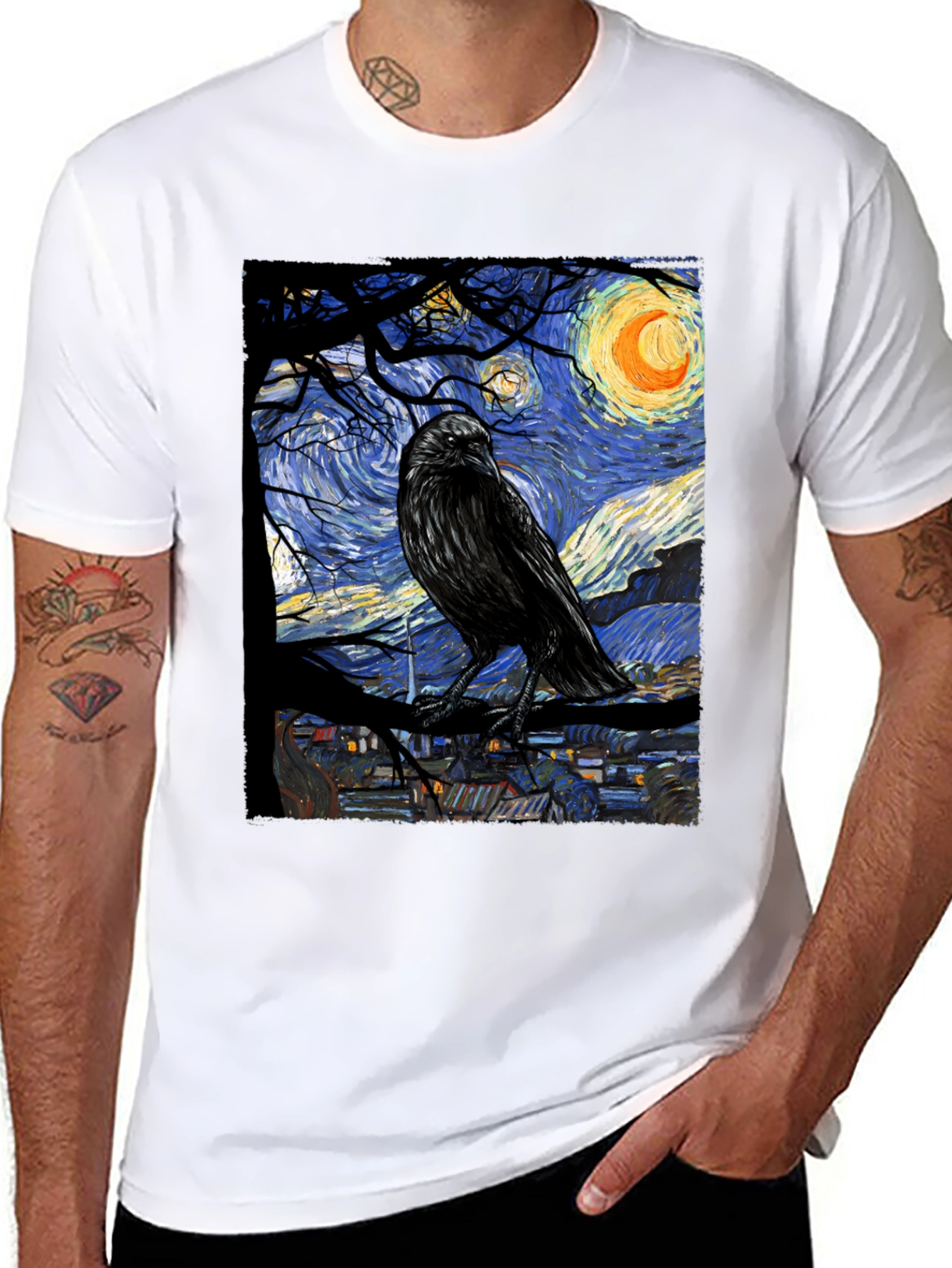 Raven Van Gogh Starry Night T-Shirt