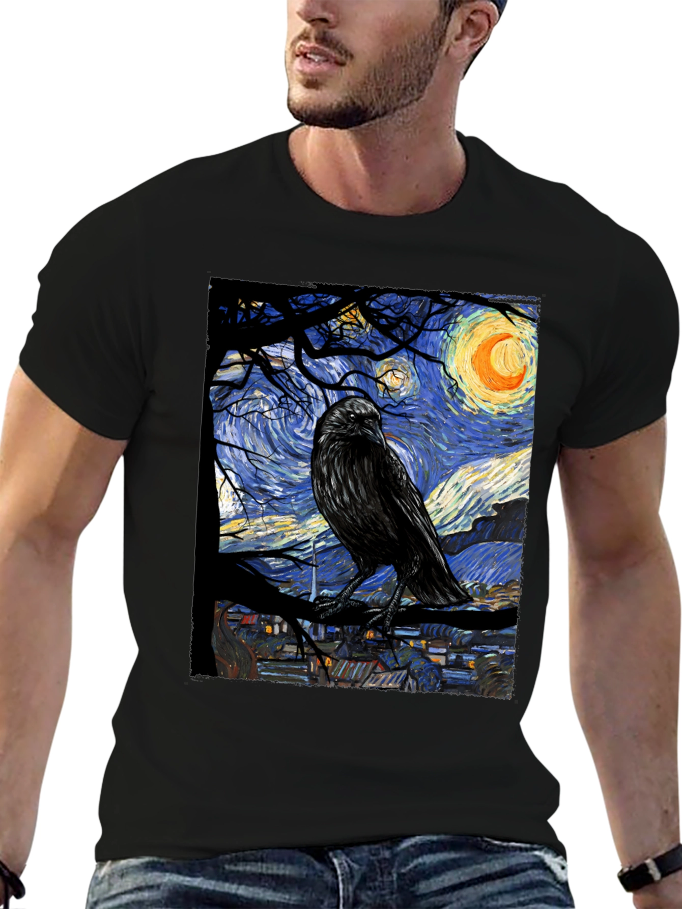 Raven Van Gogh Starry Night T-Shirt