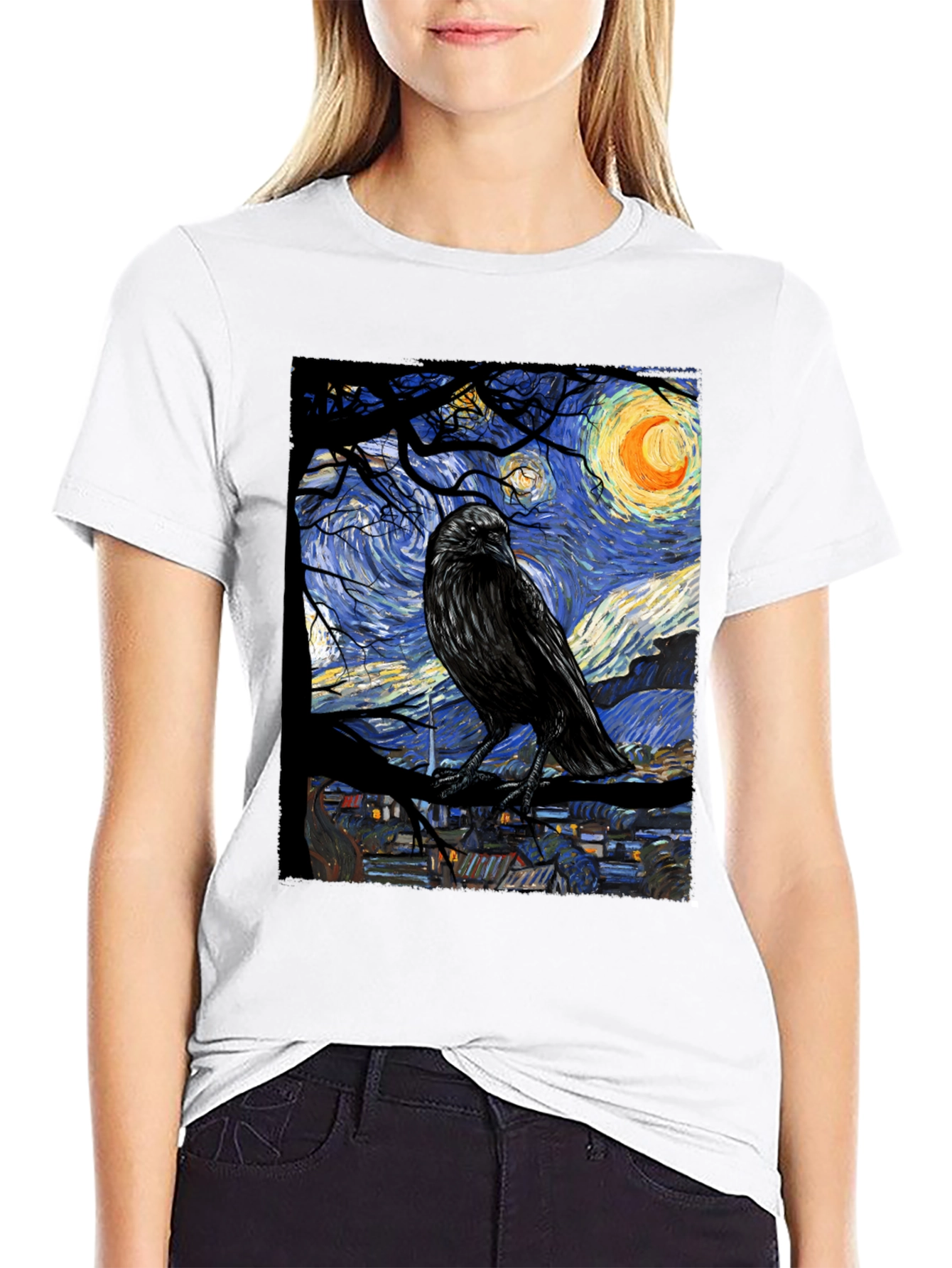 Raven Van Gogh Starry Night T-Shirt