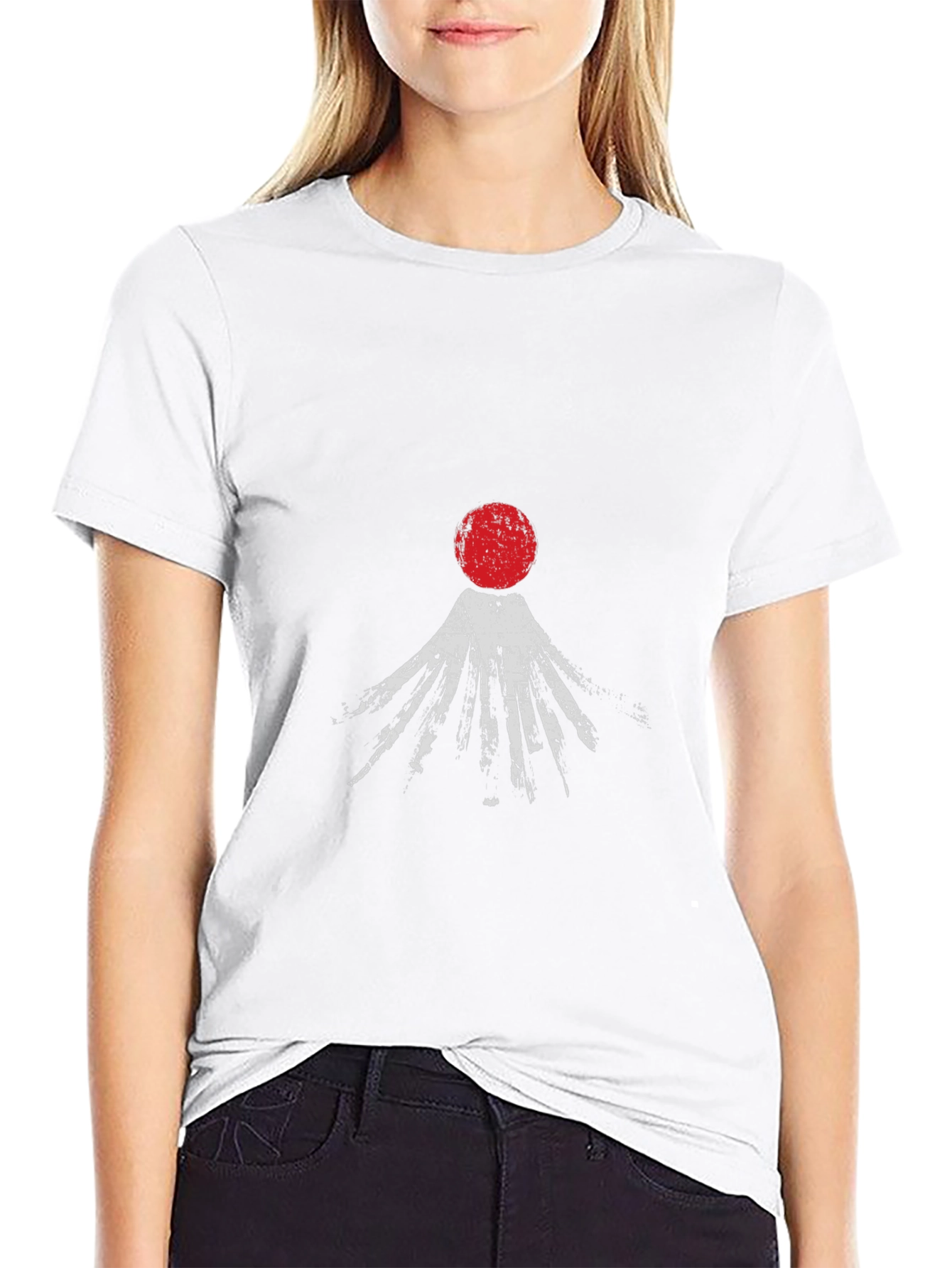 Abstract Red Sun Graphic Black T-Shirt