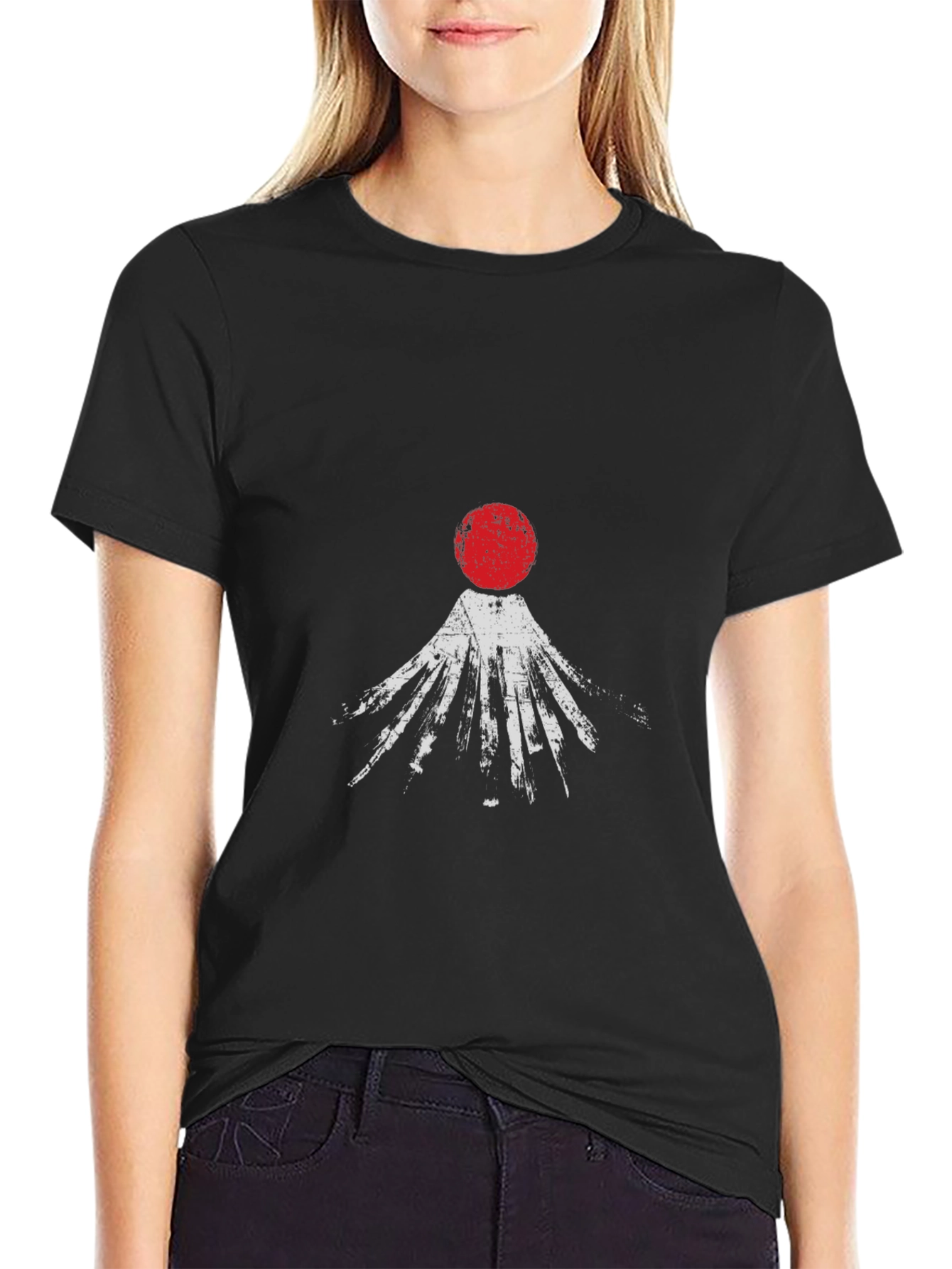 Abstract Red Sun Graphic Black T-Shirt