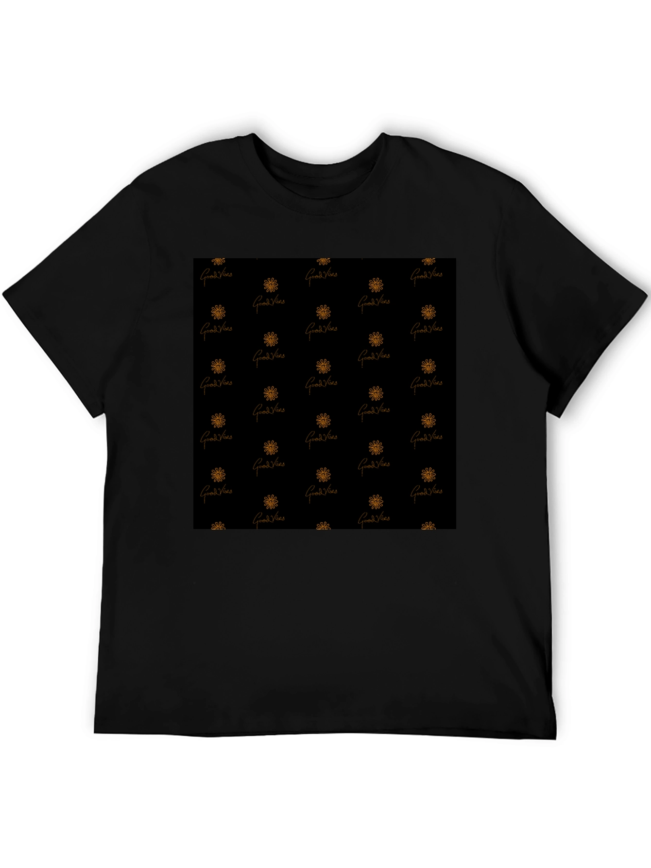 Good Vibes Patterned Black T-Shirt