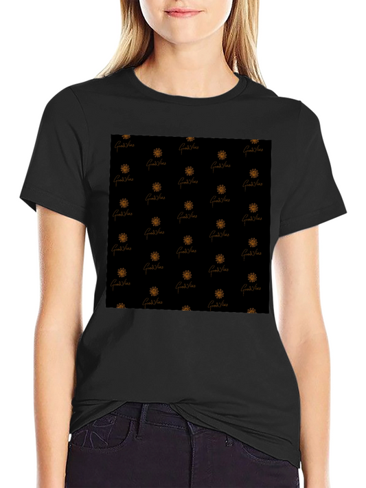 Good Vibes Patterned Black T-Shirt