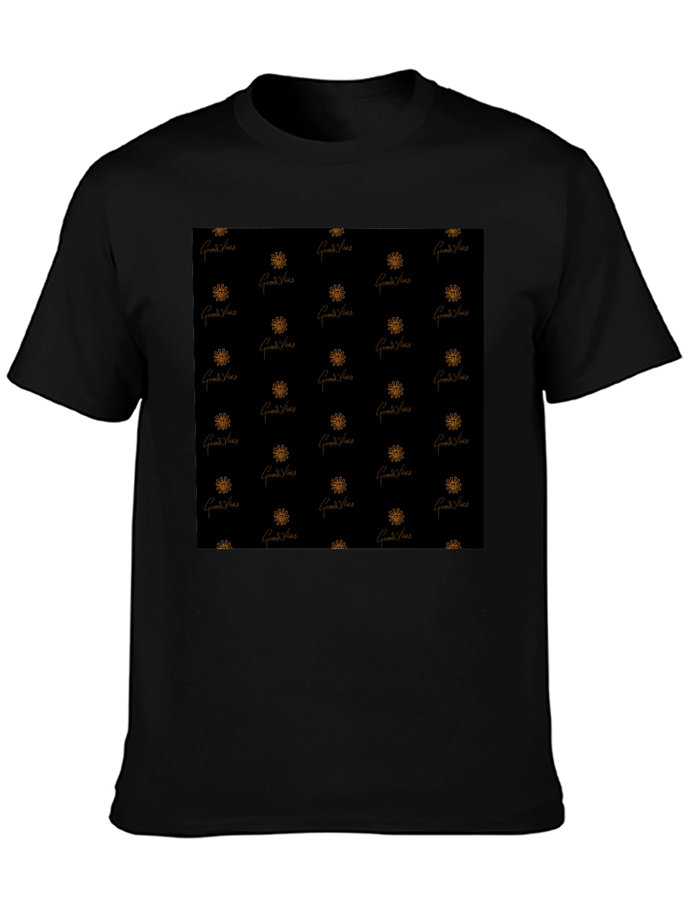 Good Vibes Patterned Black T-Shirt