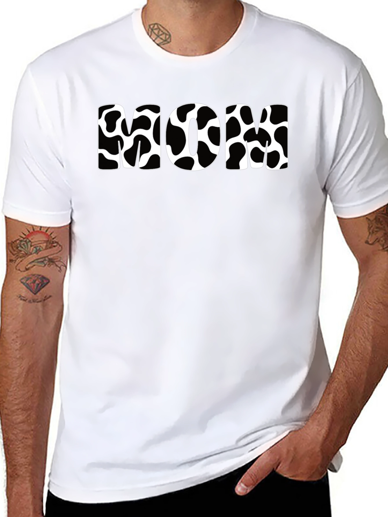 Cow Print Mom T-Shirt - Black