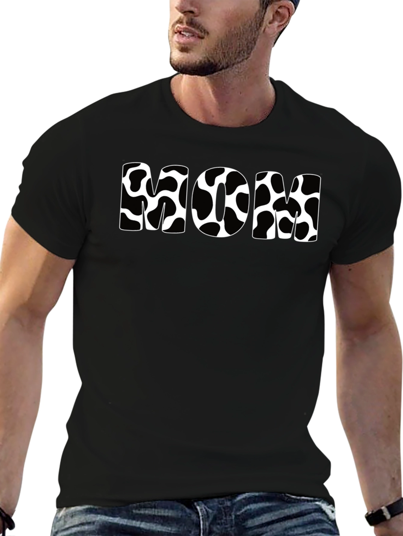 Cow Print Mom T-Shirt - Black