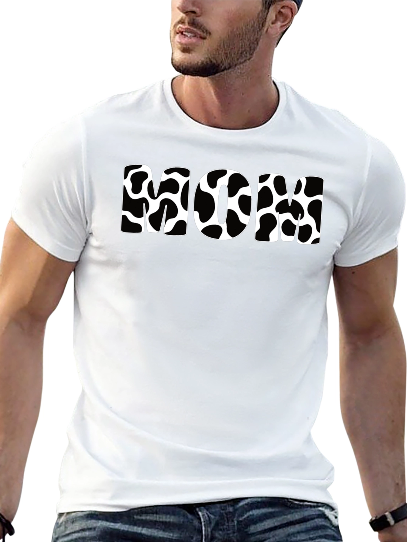 Cow Print Mom T-Shirt - Black