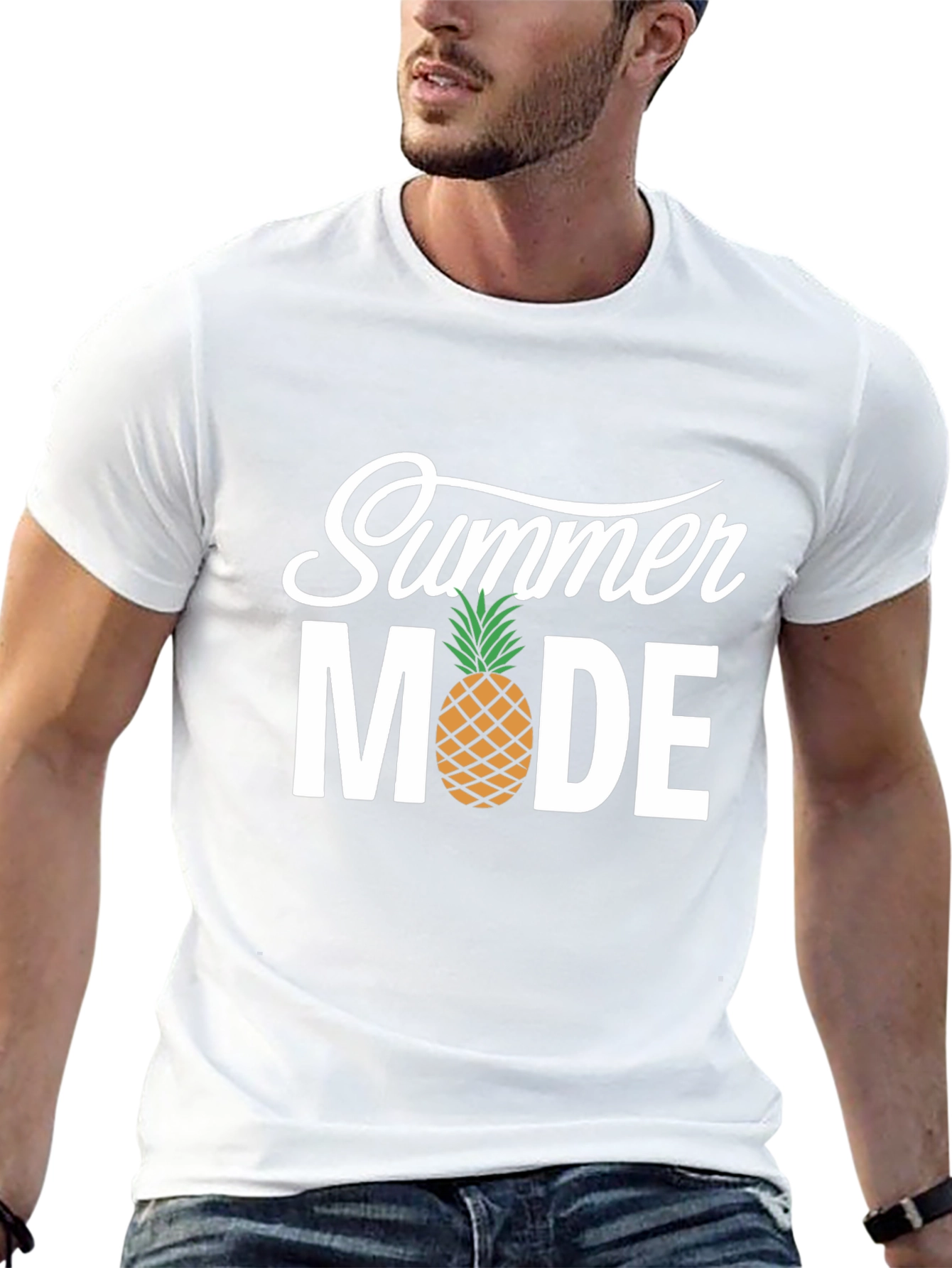 Summer Mode Black T-Shirt with Pineapple Accent