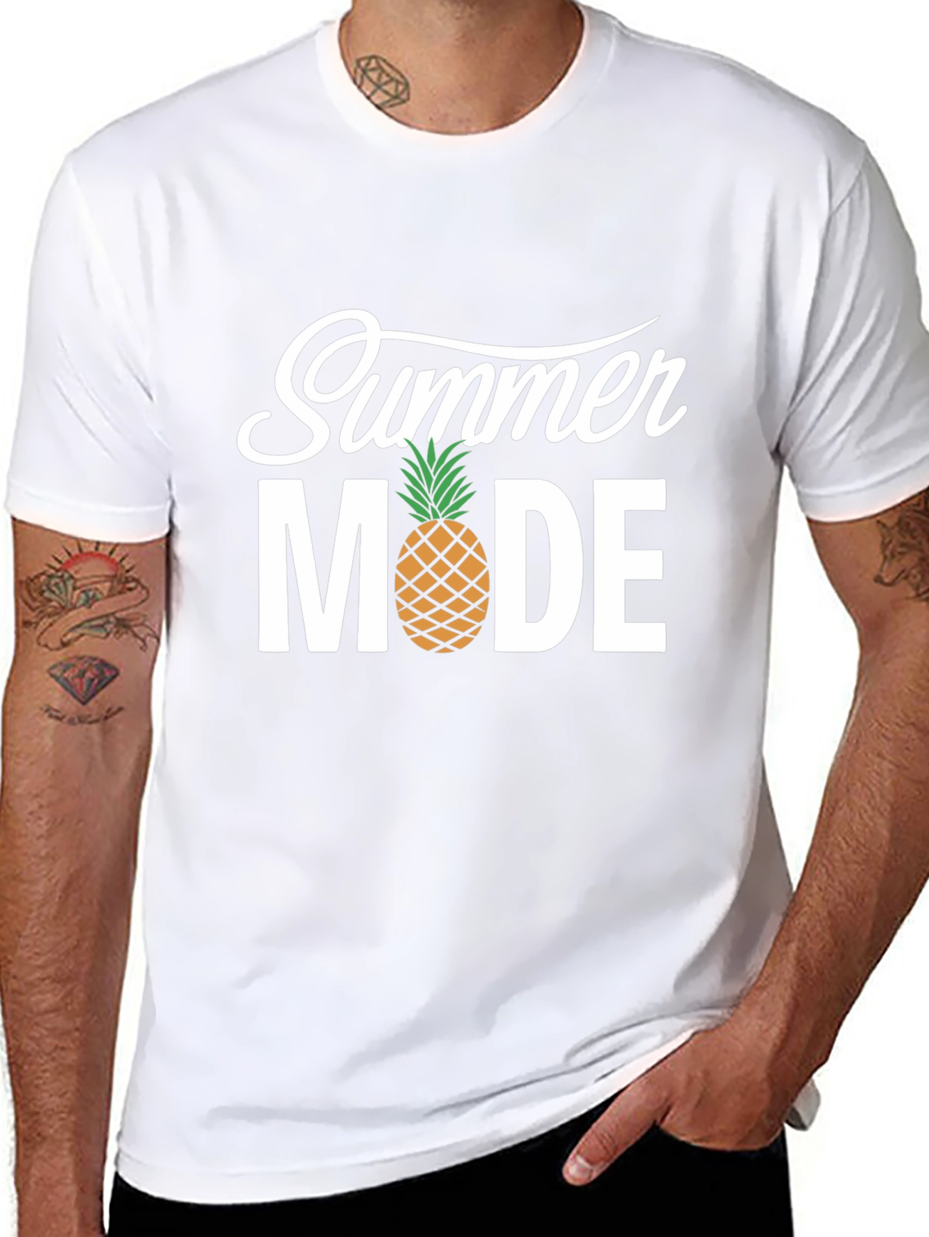 Summer Mode Black T-Shirt with Pineapple Accent