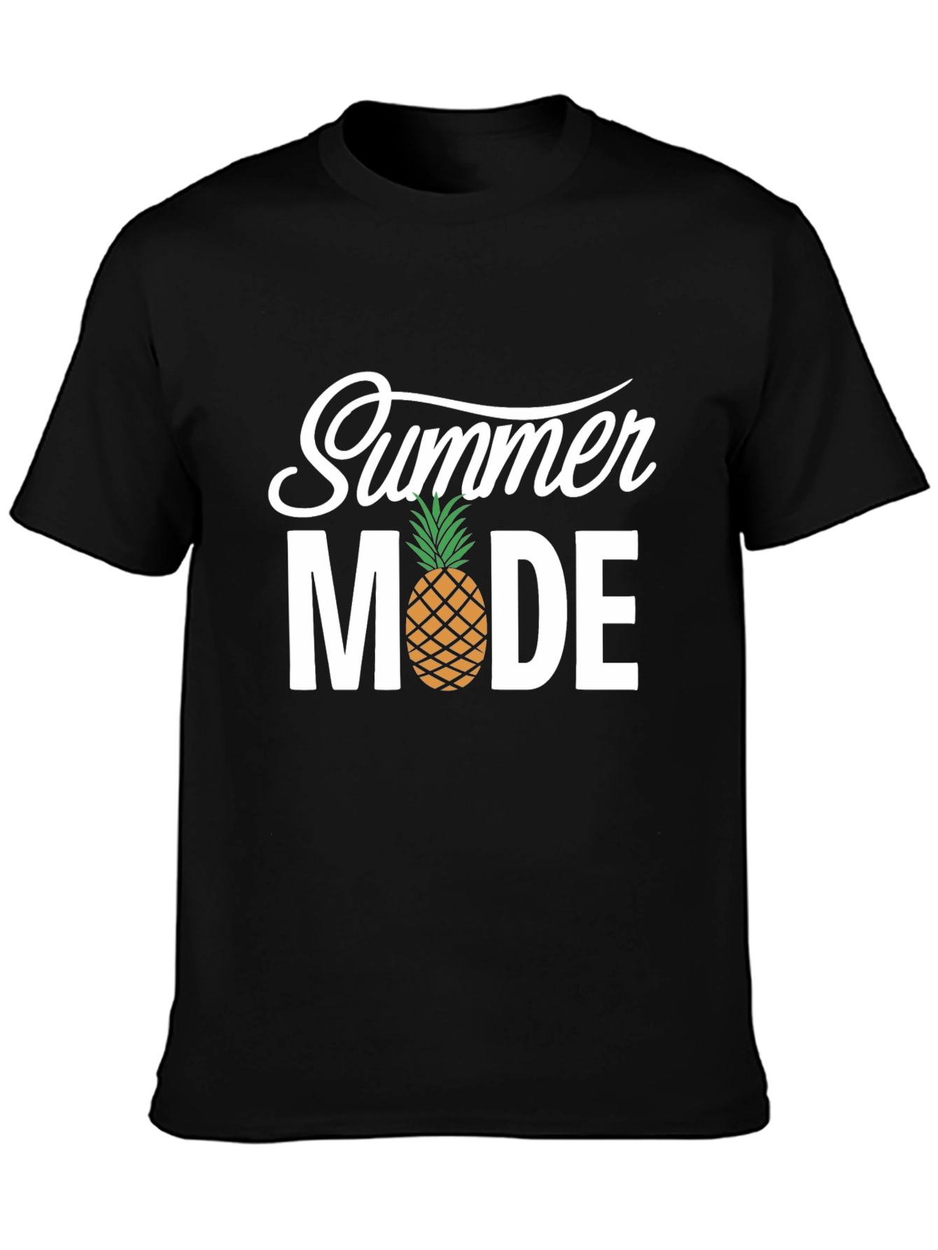 Summer Mode Black T-Shirt with Pineapple Accent