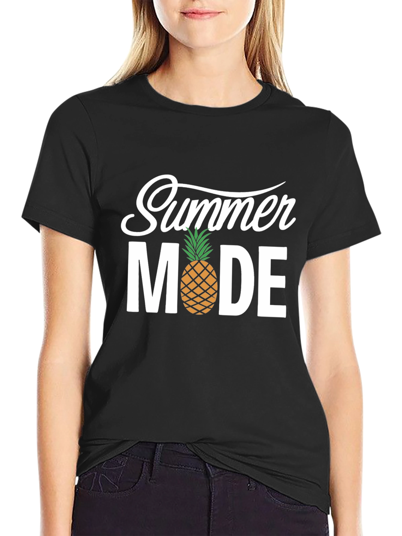 Summer Mode Black T-Shirt with Pineapple Accent