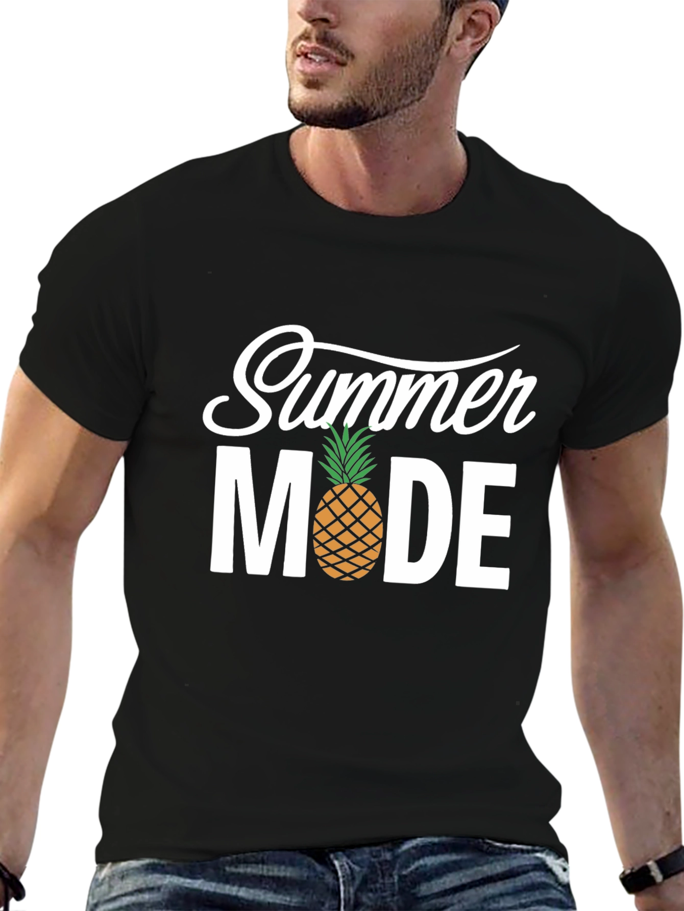 Summer Mode Black T-Shirt with Pineapple Accent