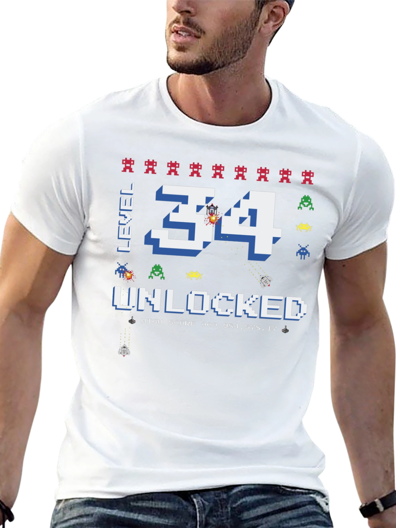 Level 34 Unlocked Graphic Tee - Gamer Birthday Shirt
