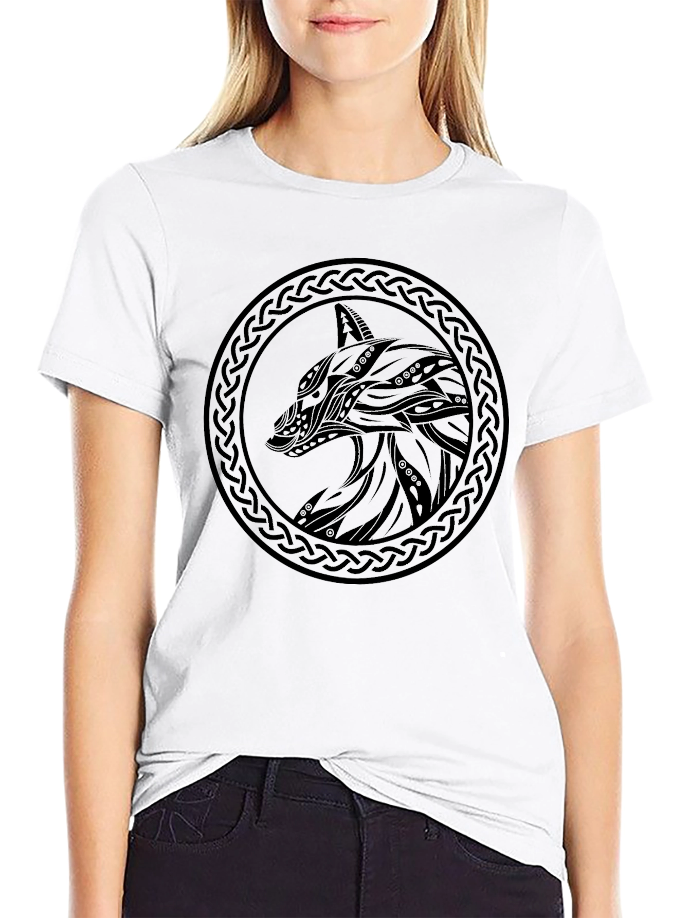 Mens Black Wolf Design Graphic Tee