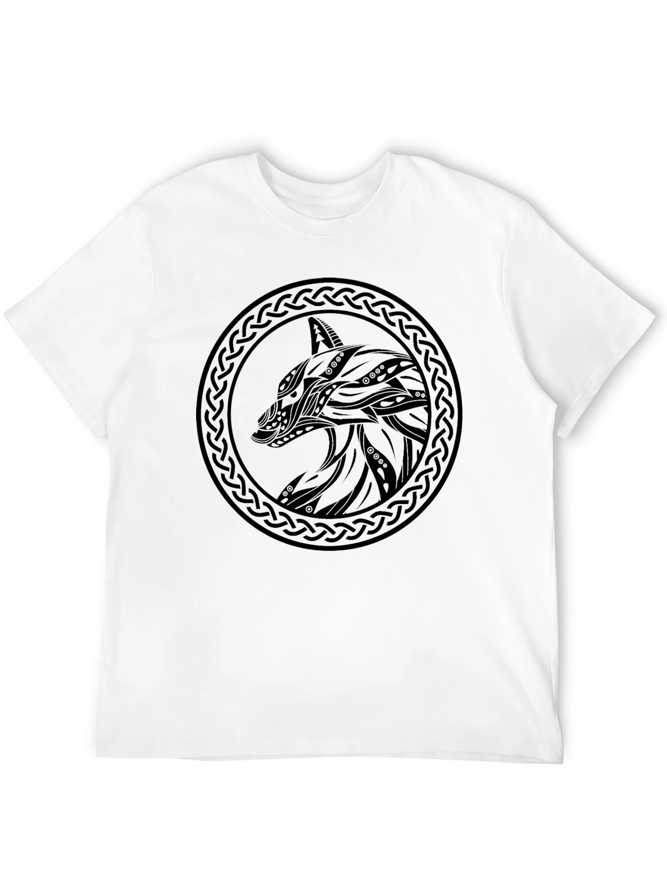 Mens Black Wolf Design Graphic Tee