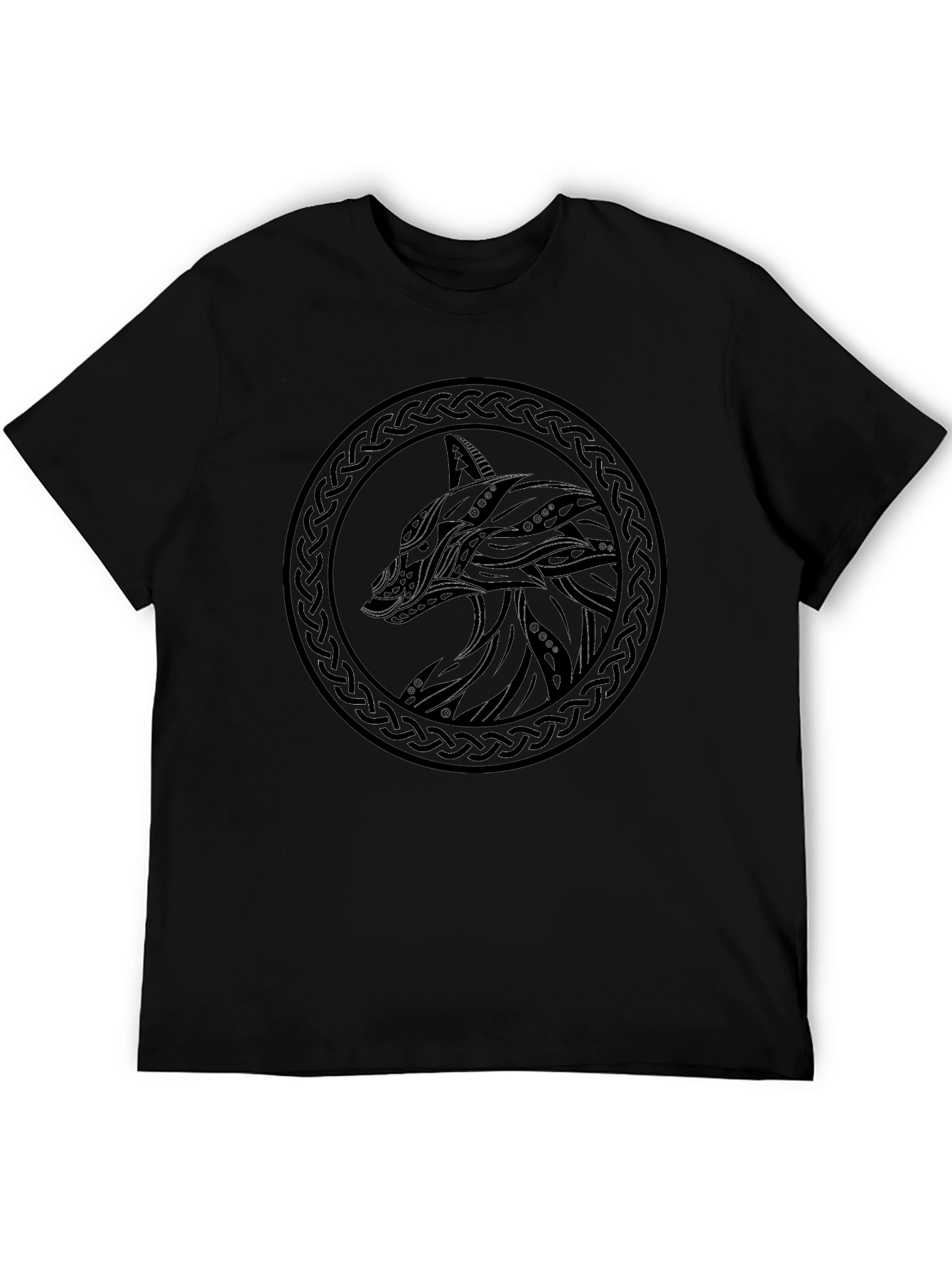 Mens Black Wolf Design Graphic Tee