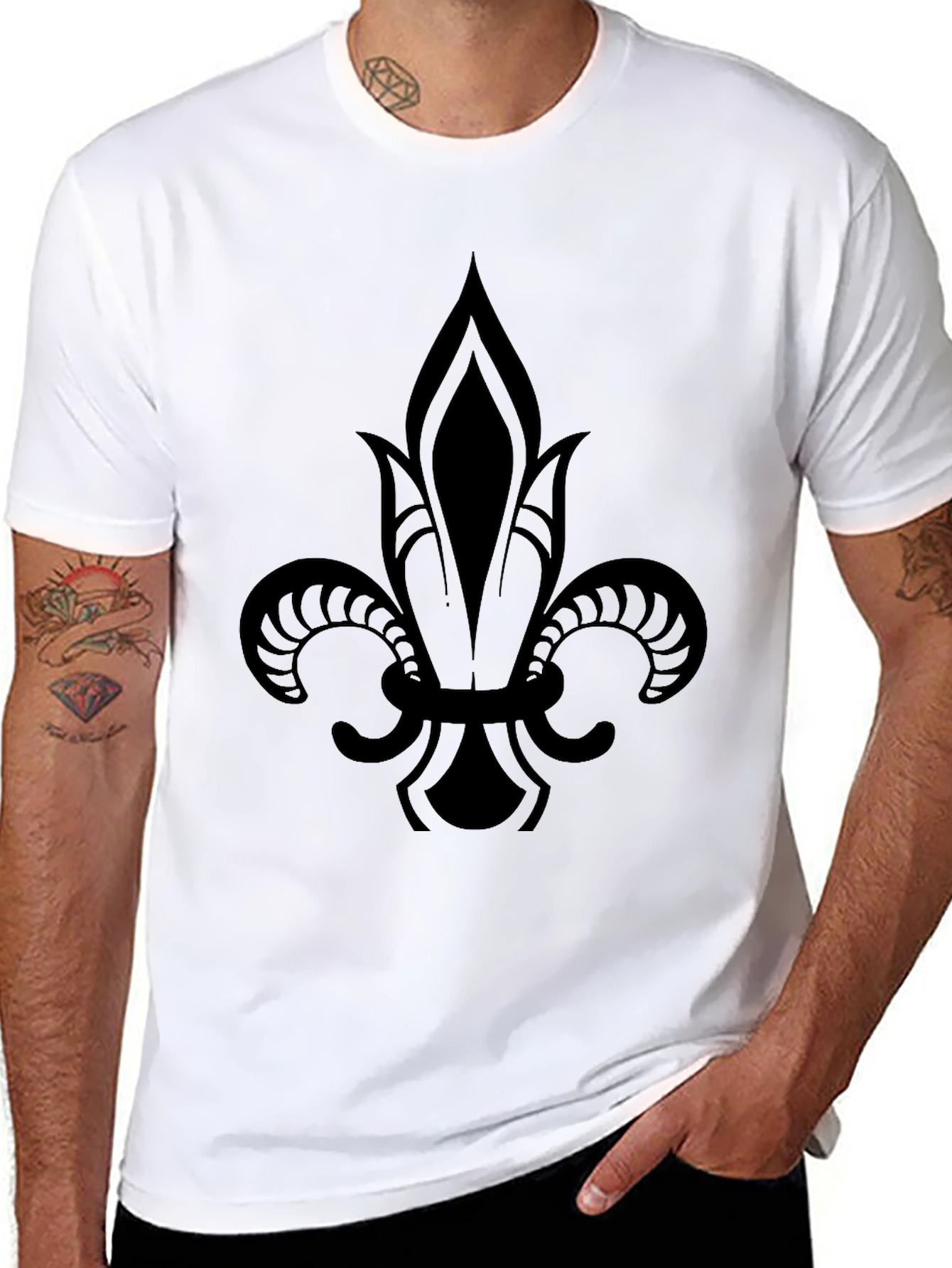 Black Fleur-de-Lis Graphic Tee - Casual Style