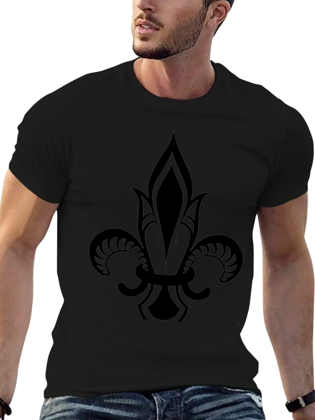 Black Fleur-de-Lis Graphic Tee - Casual Style